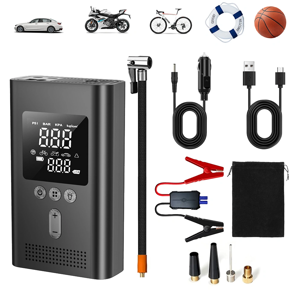Portable Jump Starter with Air Compressor 150PSI Digital - 9.0 Gas/6.5L Diesel, Car Battery Booster with Safe Clamps - Christmas Gift