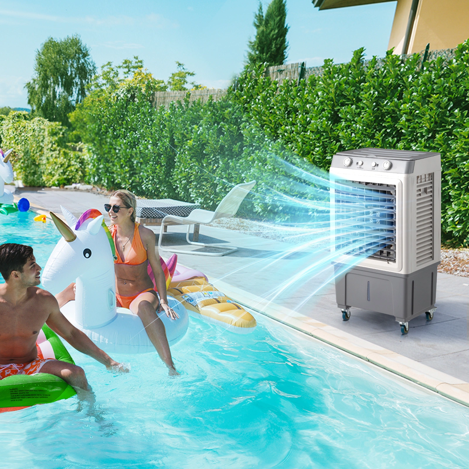 3-in-1 Portable Evaporative Cooler, 2353 CFM Personal Air Conditioner, 7.9 Gal Tank, 4 Ice Packs, Casters, White Manual Control view 14