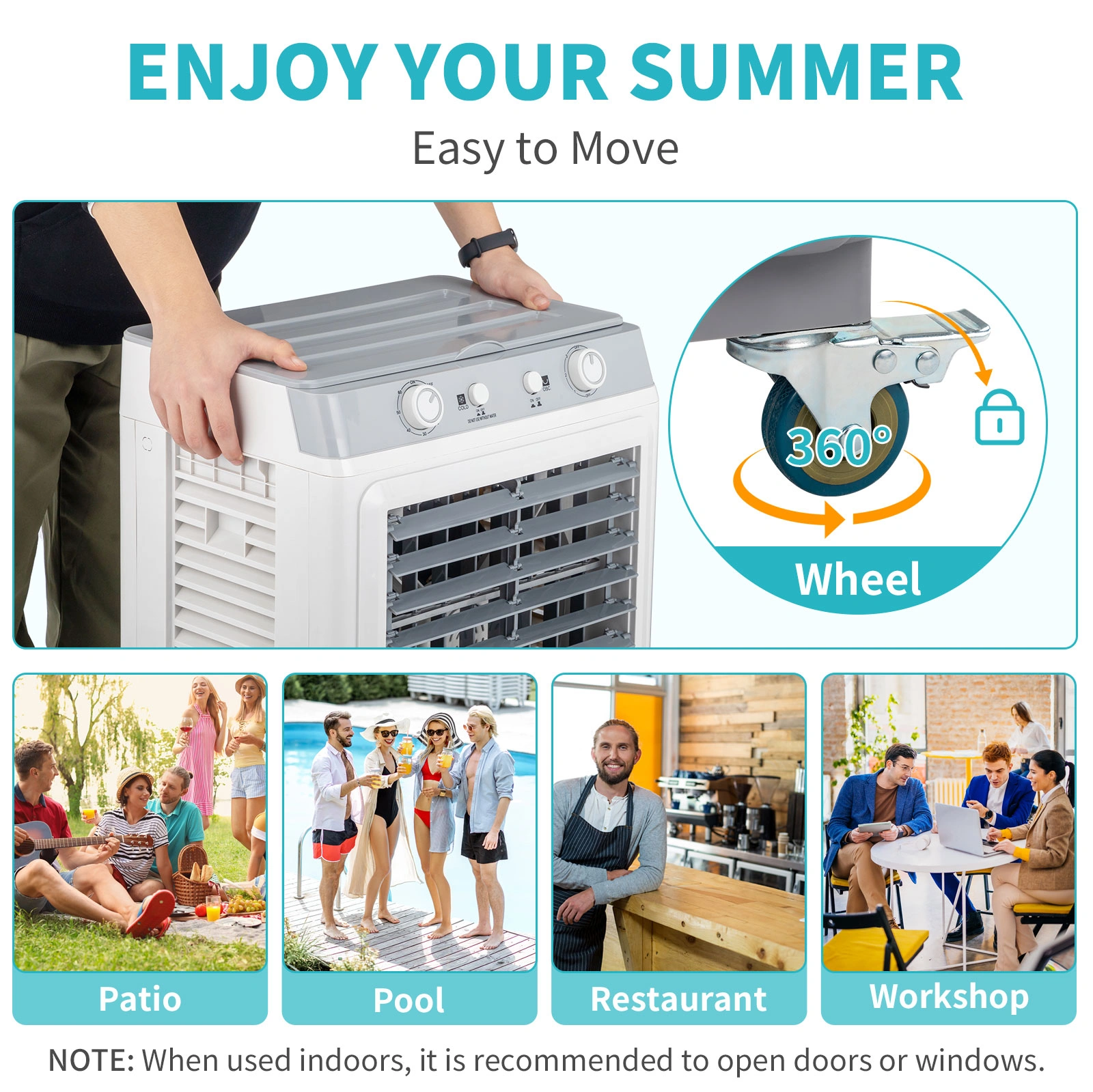 3-in-1 Portable Evaporative Cooler, 2353 CFM Personal Air Conditioner, 7.9 Gal Tank, 4 Ice Packs, Casters, White Manual Control view 2