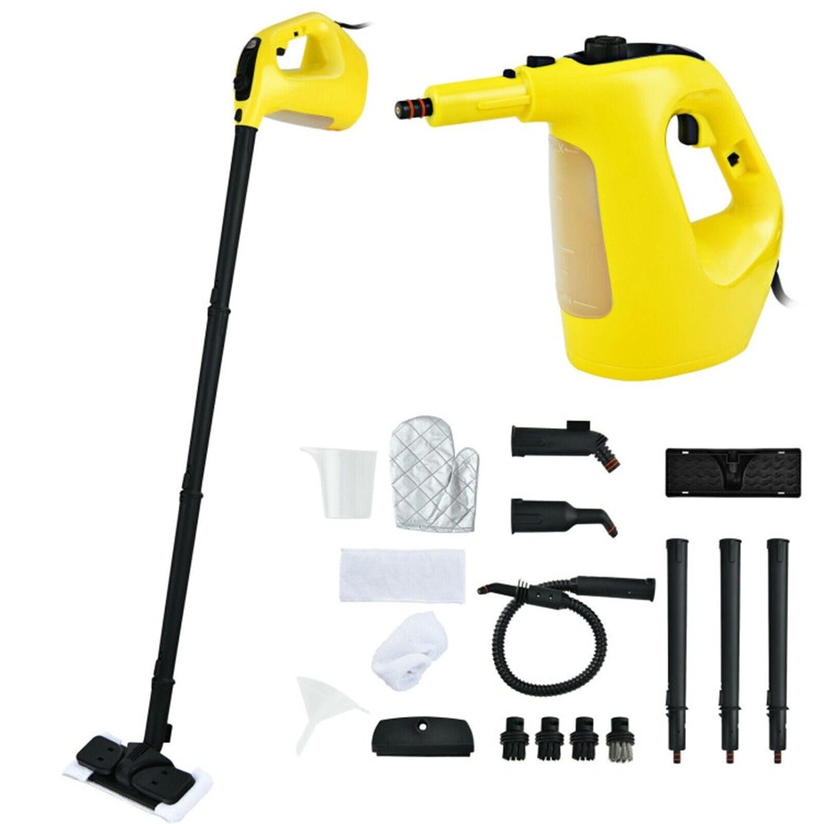 1400W Handheld Steam Cleaner, 257°F High Pressure Steam Mop with 14-Piece Accessories, Chemical-Free for Kitchen Bathroom Car Floor, Yellow