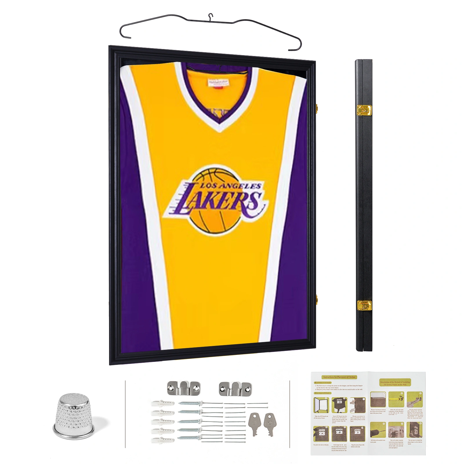 Wall Mounted Shirt Display Frame with UV Resistant Acrylic & Hanger - Black for Baseball Basketball Football Hockey Jerseys
