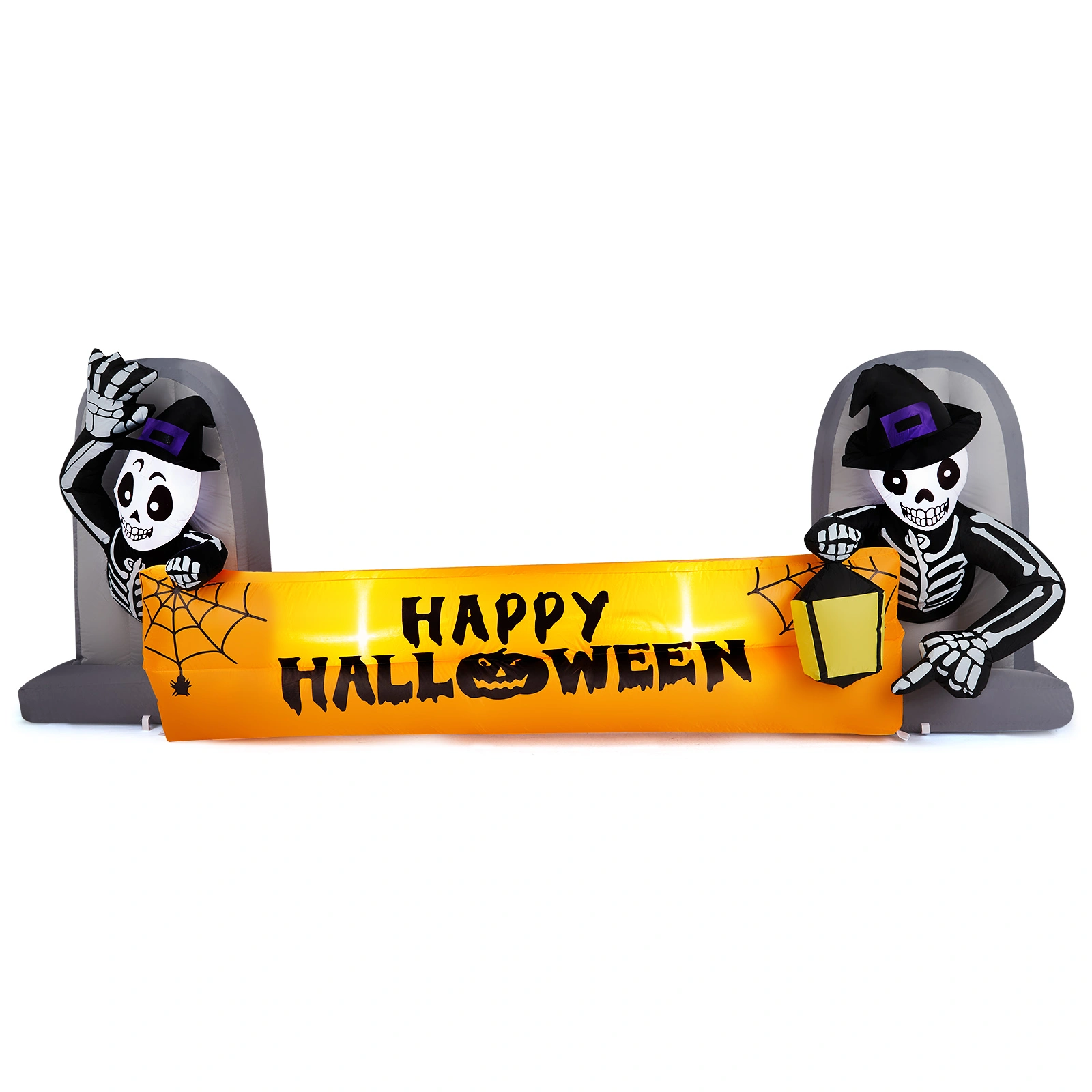 6FT Halloween Inflatable Skeleton Tombstone Banner with Built-in LEDs, Large Outdoor Yard Garden Lawn Decor for Holiday Party