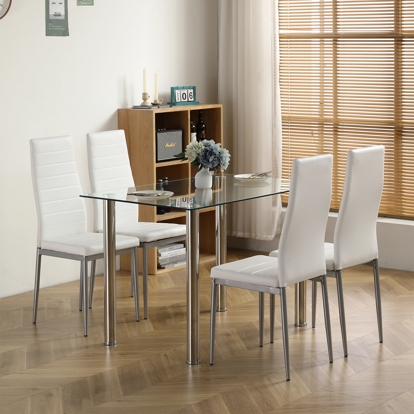 110cm Clear Transparent Dining Table Set, Acrylic Look, Shipped in Two Separate Packages