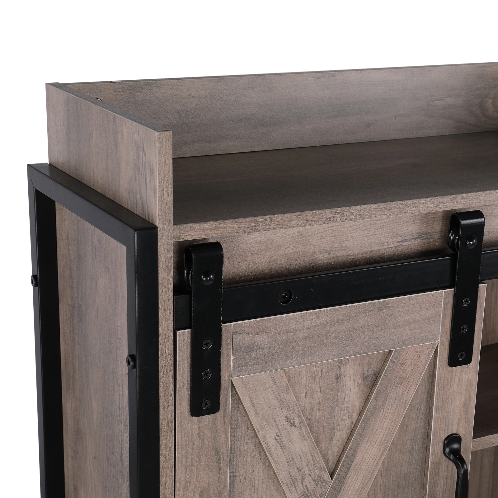 Retro MDF Bathroom Cabinet with Iron Frame Sliding Door - Three-Layer Storage Rack view 10