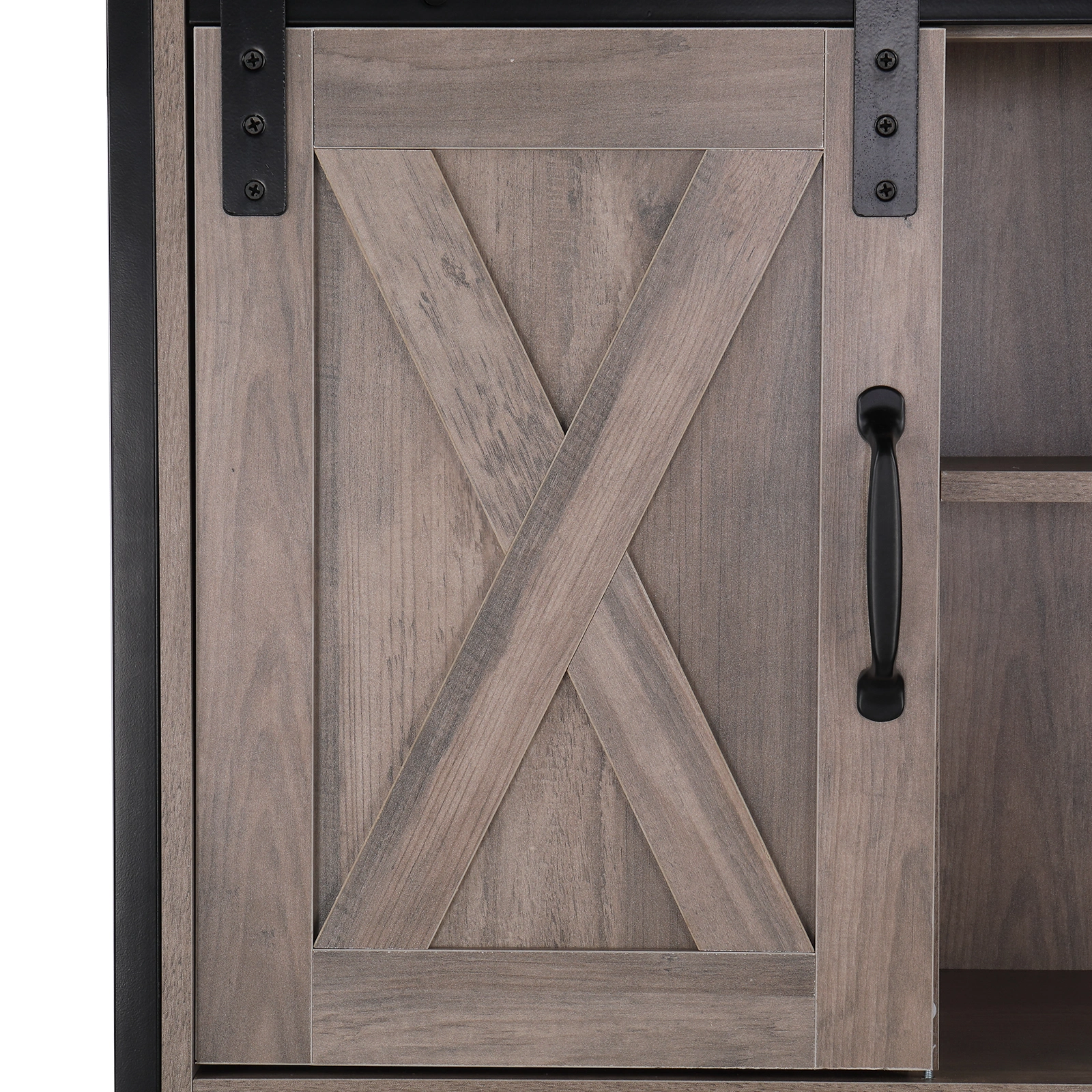 Retro MDF Bathroom Cabinet with Iron Frame Sliding Door - Three-Layer Storage Rack view 12