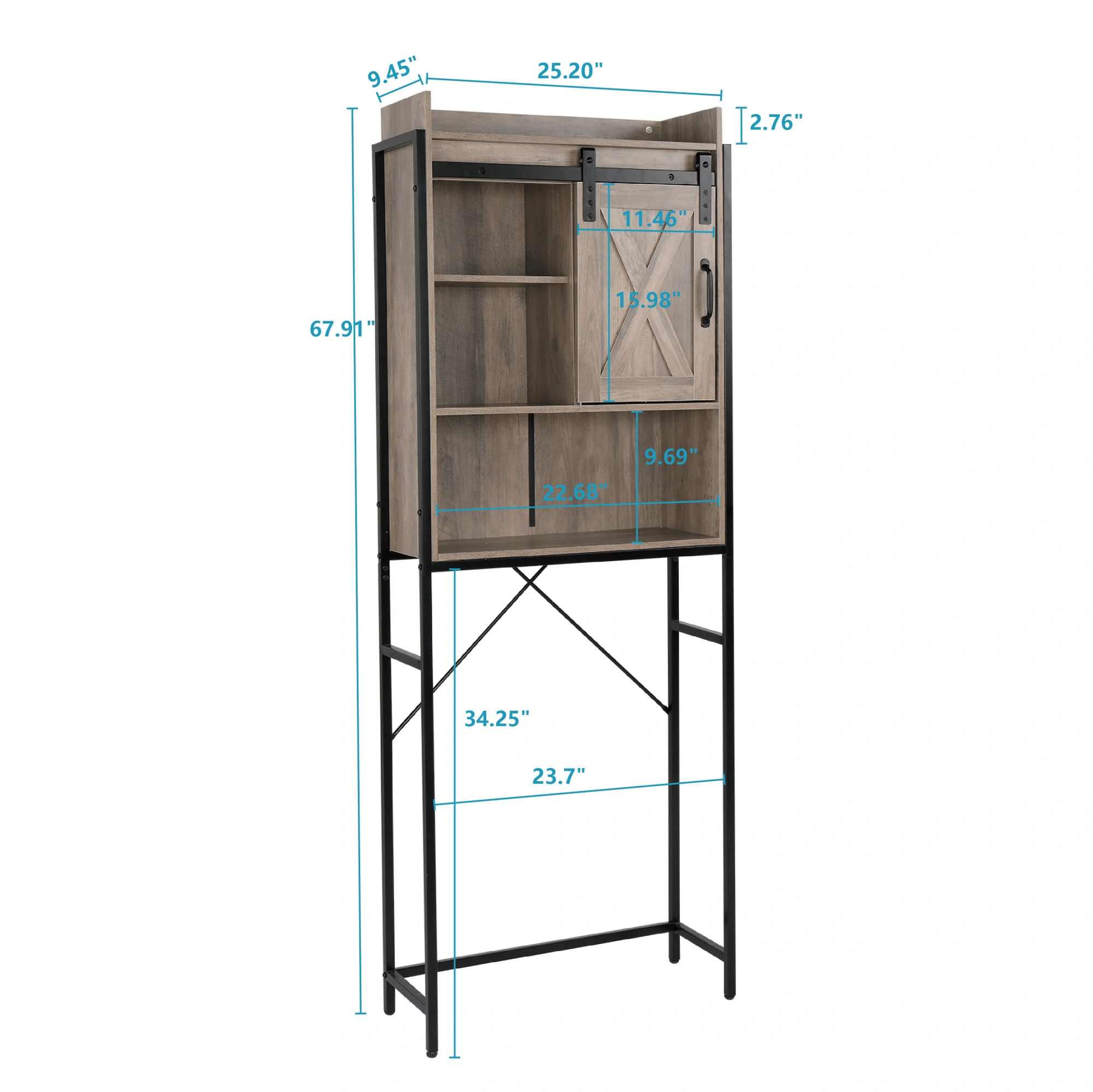 Retro MDF Bathroom Cabinet with Iron Frame Sliding Door - Three-Layer Storage Rack view 17