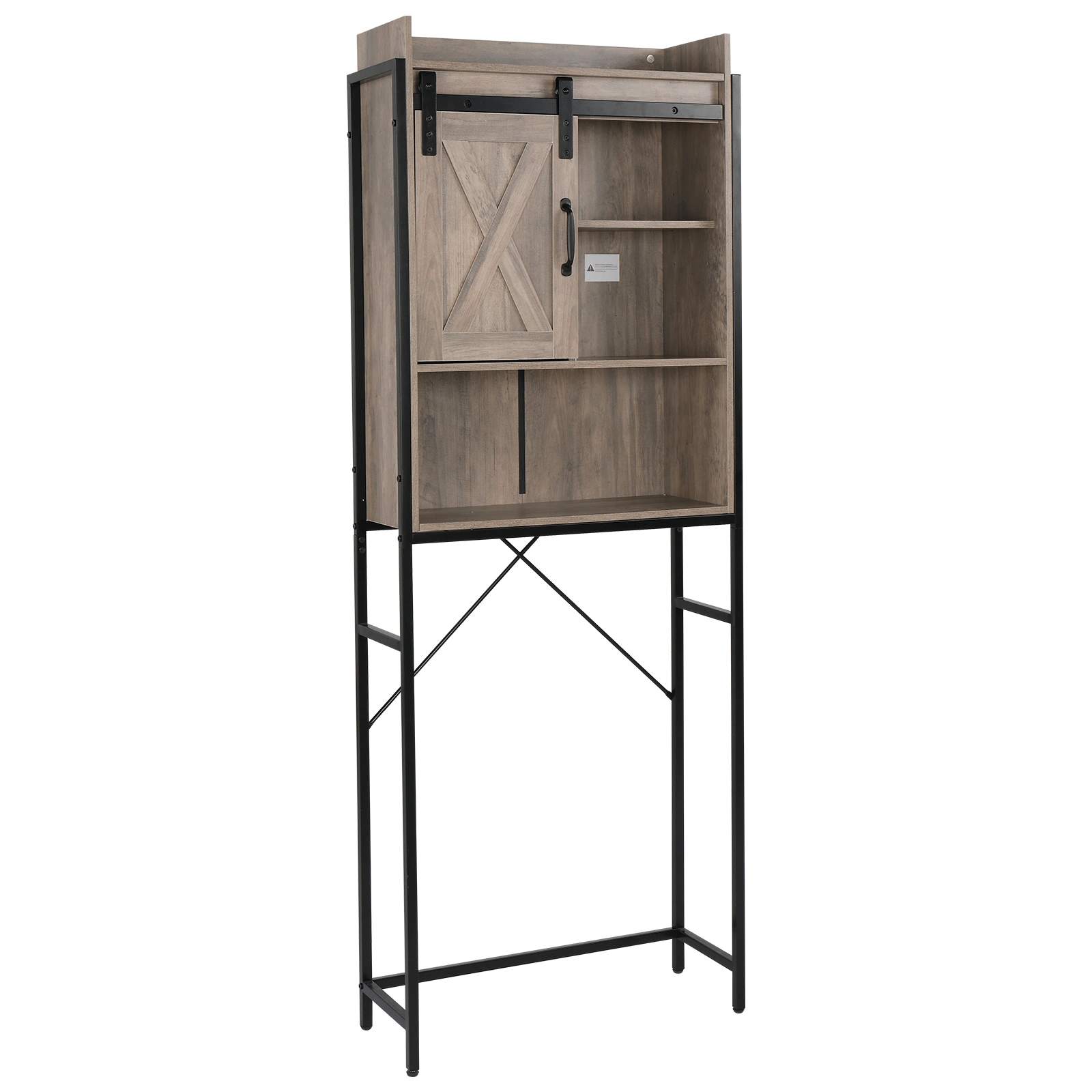 Retro MDF Bathroom Cabinet with Iron Frame Sliding Door - Three-Layer Storage Rack view 7