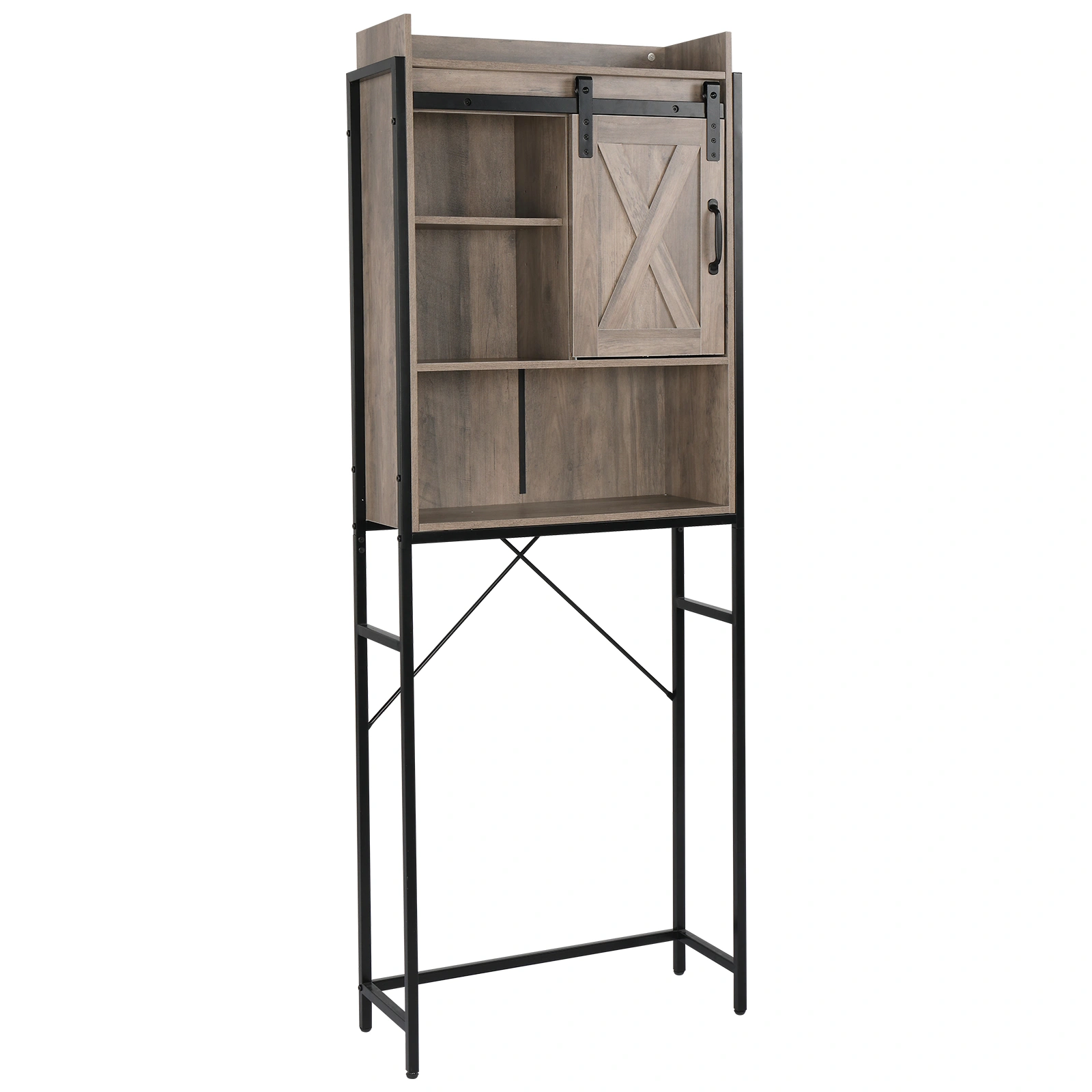 Retro MDF Bathroom Cabinet with Iron Frame Sliding Door - Three-Layer Storage Rack view 8