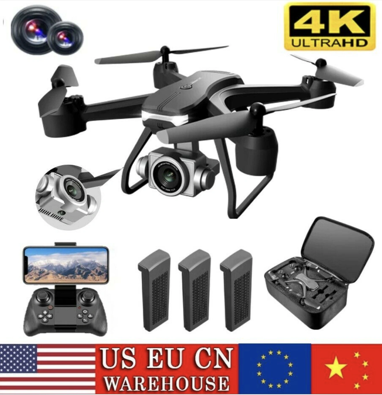 V14 Professional Drone with 3 Batteries, 6K HD Dual Camera WiFi FPV RC Quadcopter for Adults & Beginners
