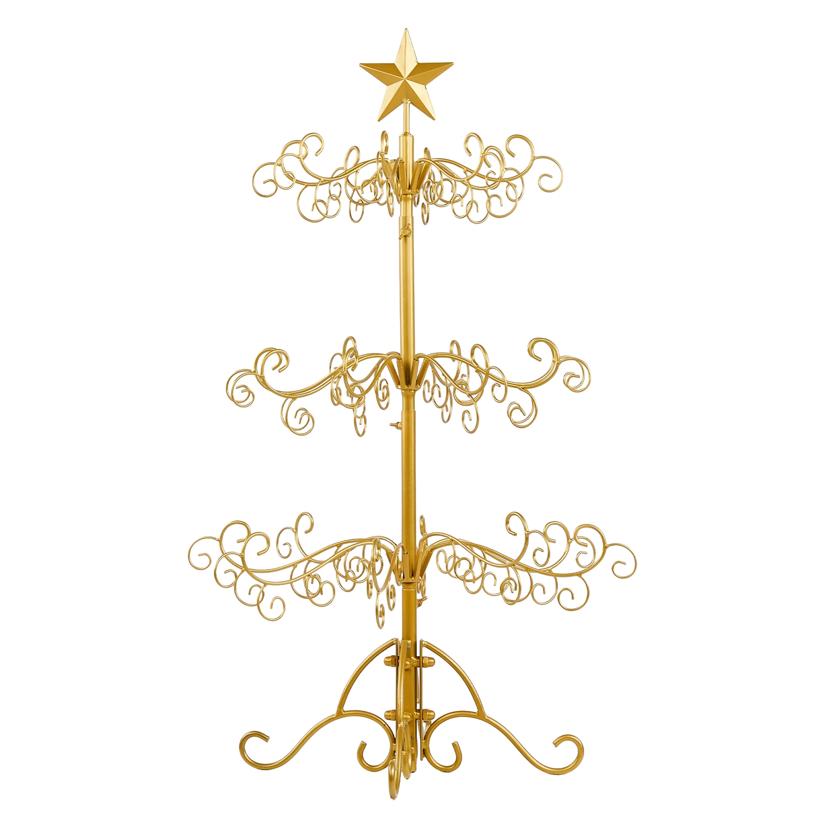 3ft Wrought Iron Christmas Tree Stand, Metal Ornament Display Hanger for Indoor Outdoor Holiday Decor, Gold