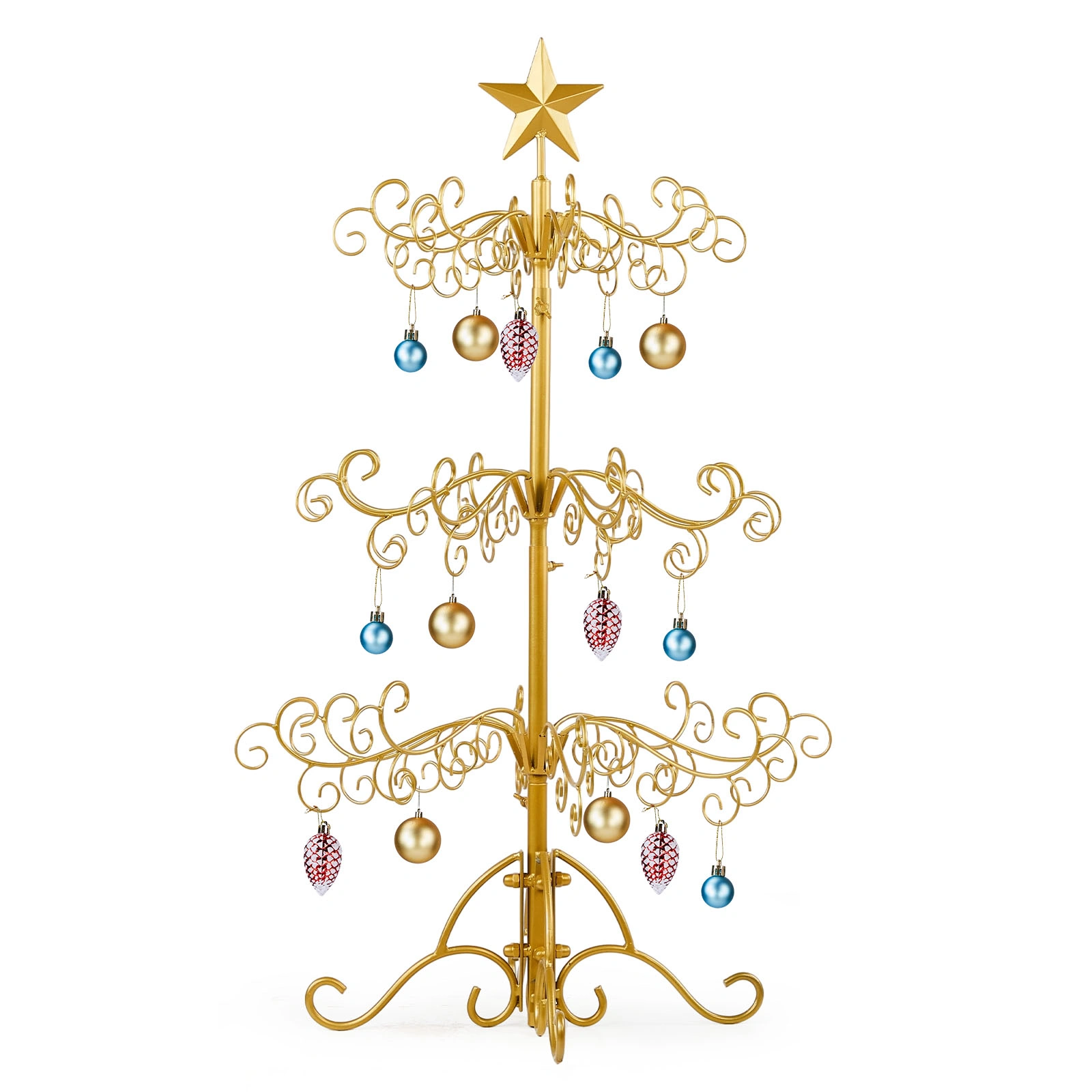 3ft Wrought Iron Christmas Tree Stand, Metal Ornament Display Hanger for Indoor Outdoor Holiday Decor, Gold view 11
