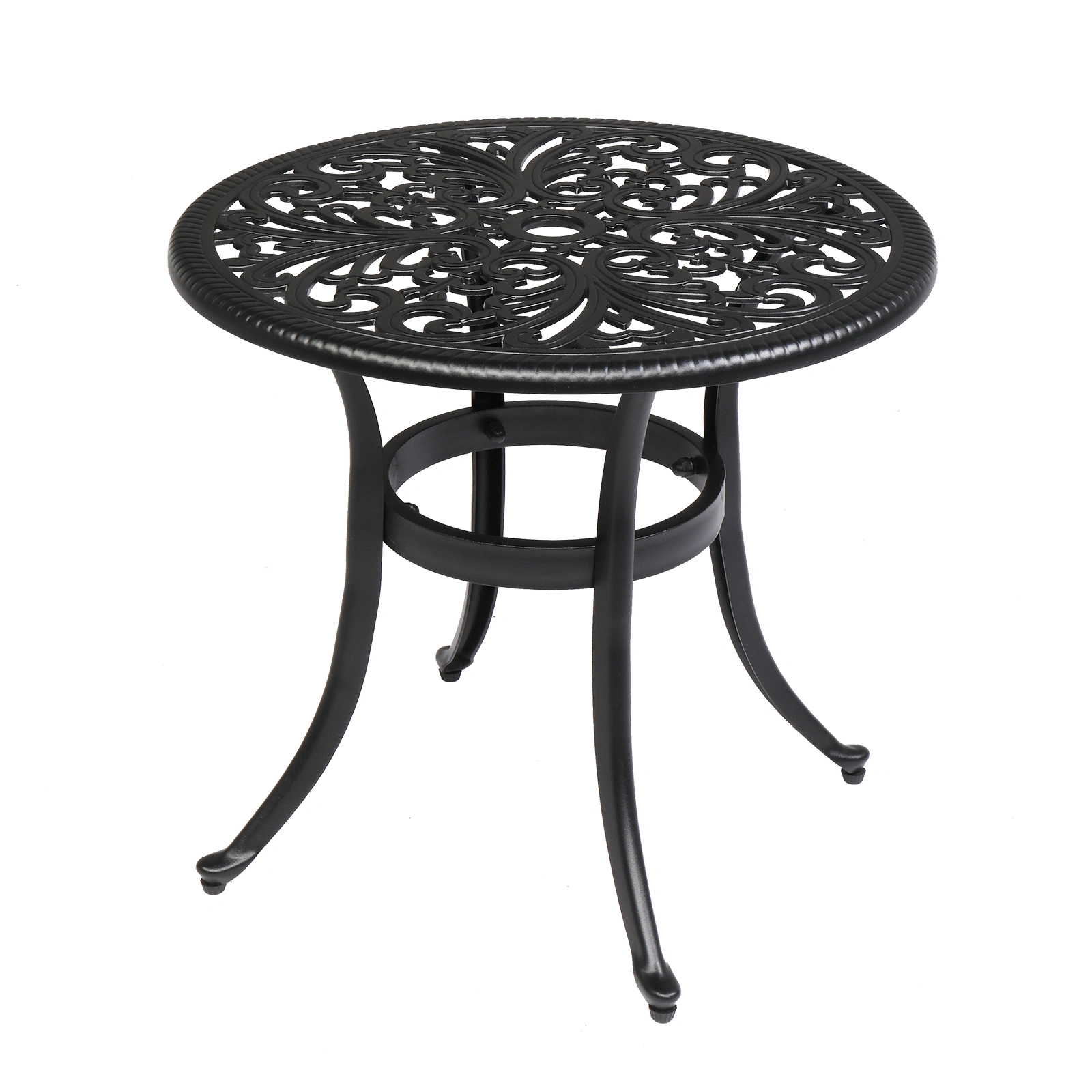 Phoenix Cast Aluminum Round Patio End Side Cocktail Table, Outdoor Bar Table, Black