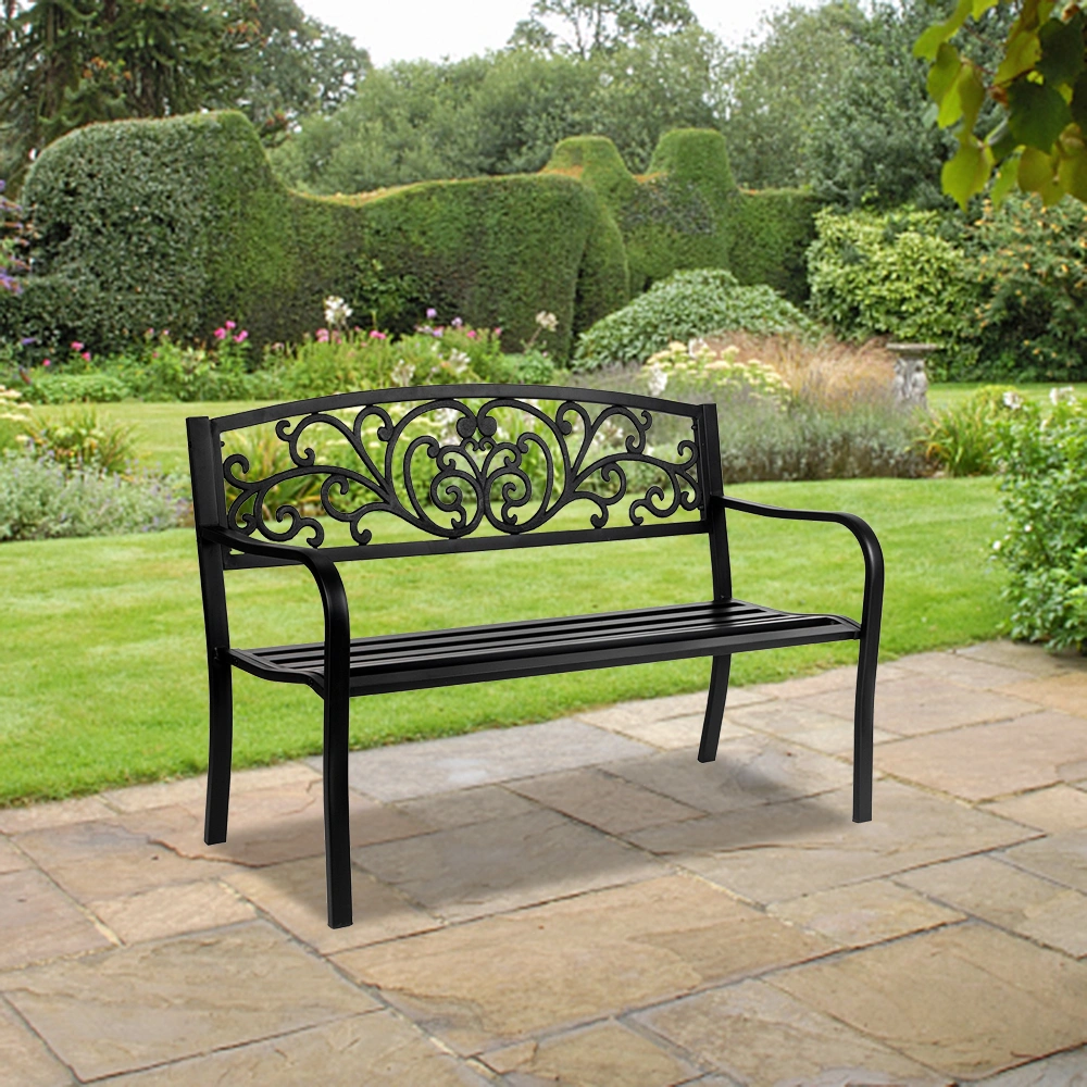 50" Wrought Iron Outdoor Park Bench - Heavy Duty Courtyard Seating
