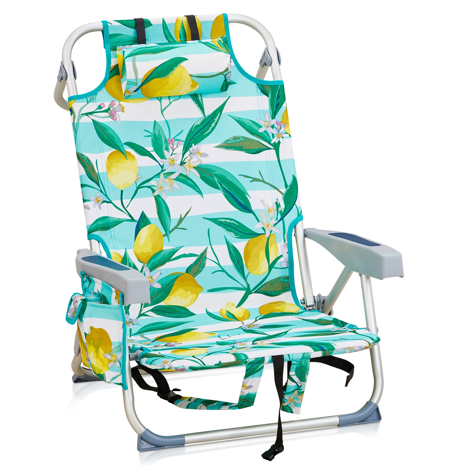 63x65x82cm Beach Chair - Olive White, Oxford Cloth, Aluminum Tube Frame, 100kg Load Capacity, Portable Folding Chair