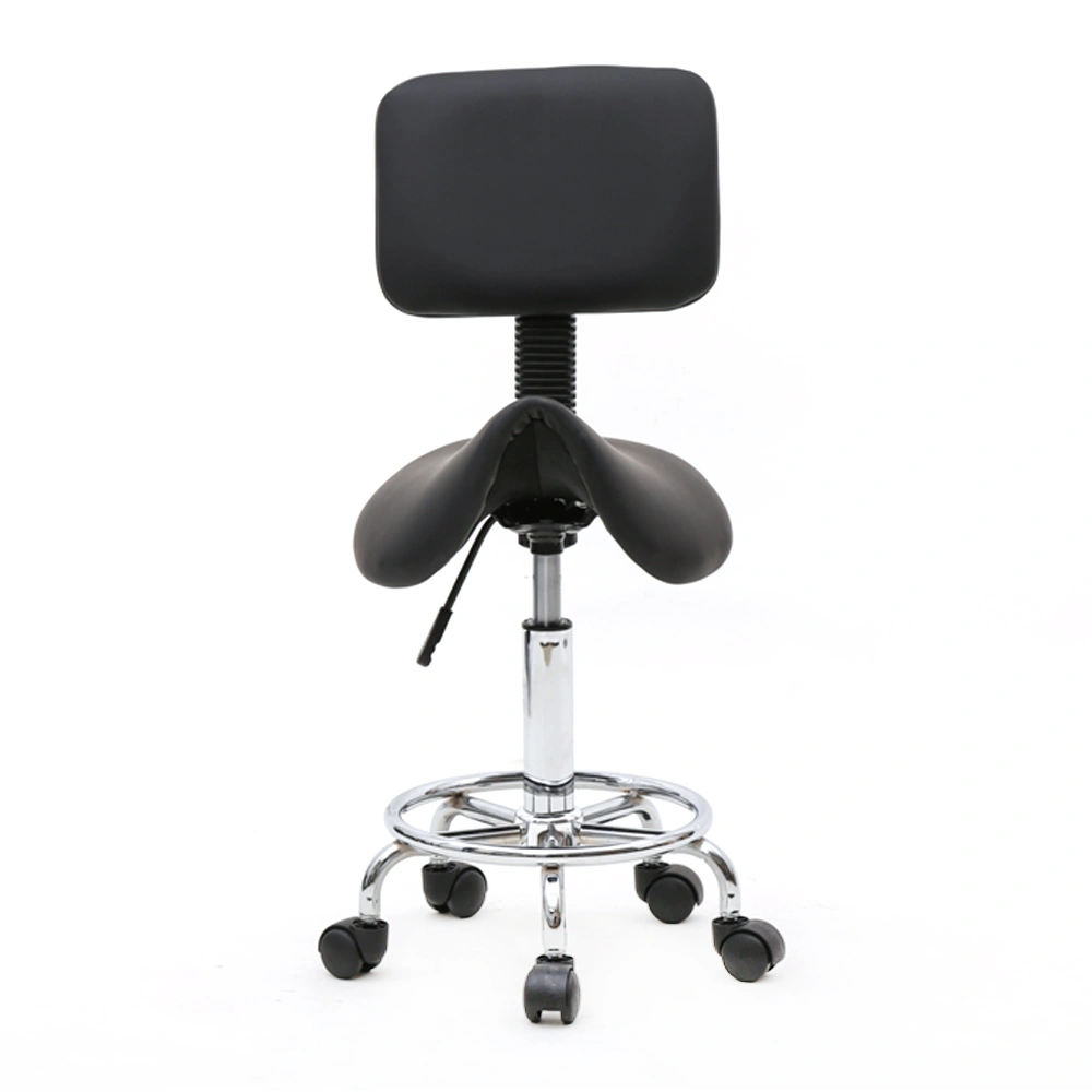Saddle Style Adjustable Height Salon Stool with Backrest Black Vinyl Chair