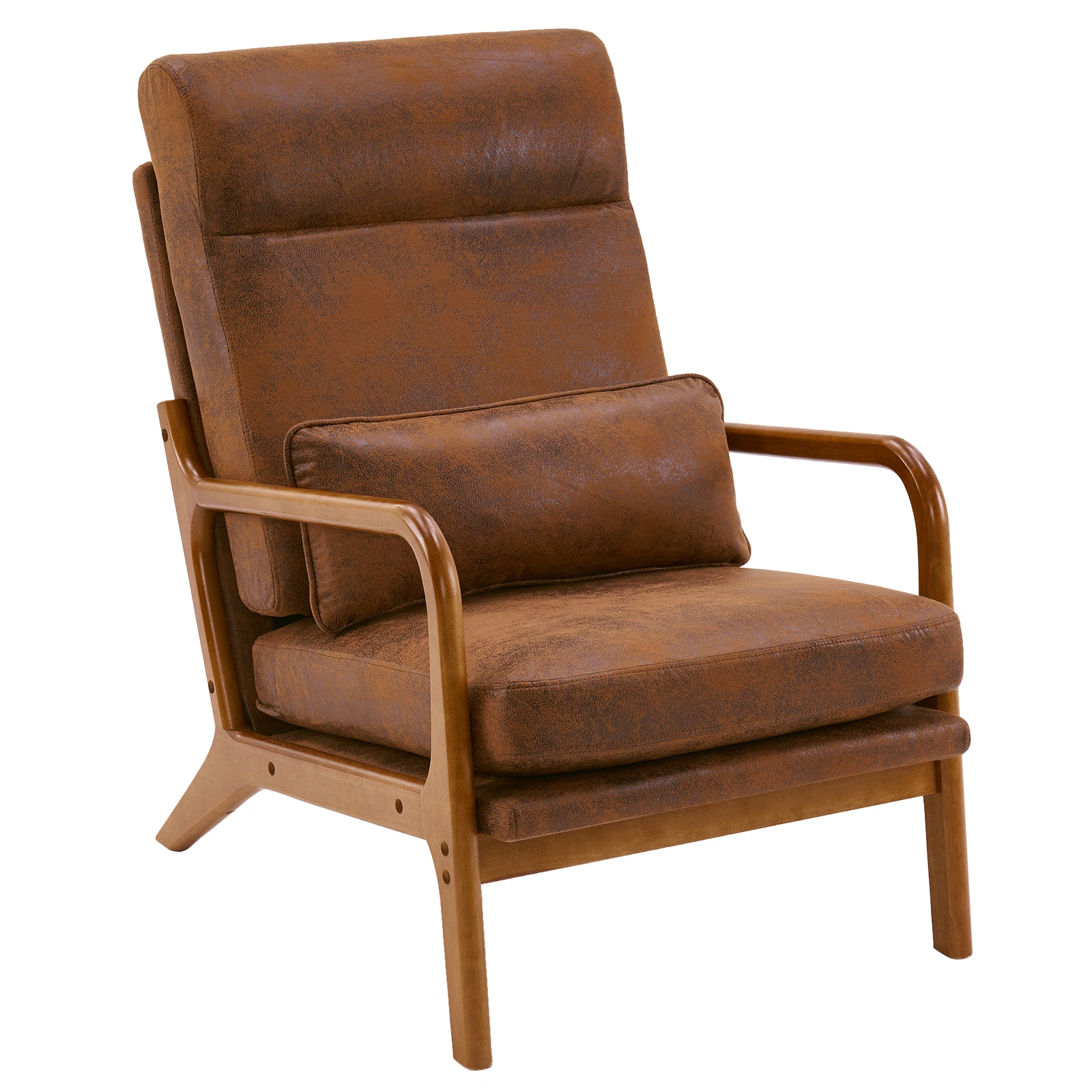Orange High-Back Indoor Leisure Chair Solid Wood Armrests Iron Frame Bronzing Cloth