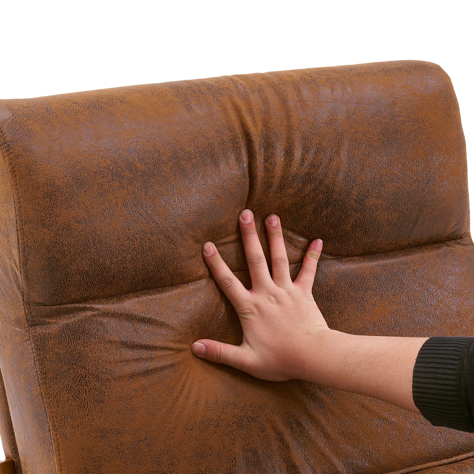 Orange High-Back Indoor Leisure Chair Solid Wood Armrests Iron Frame Bronzing Cloth view 12
