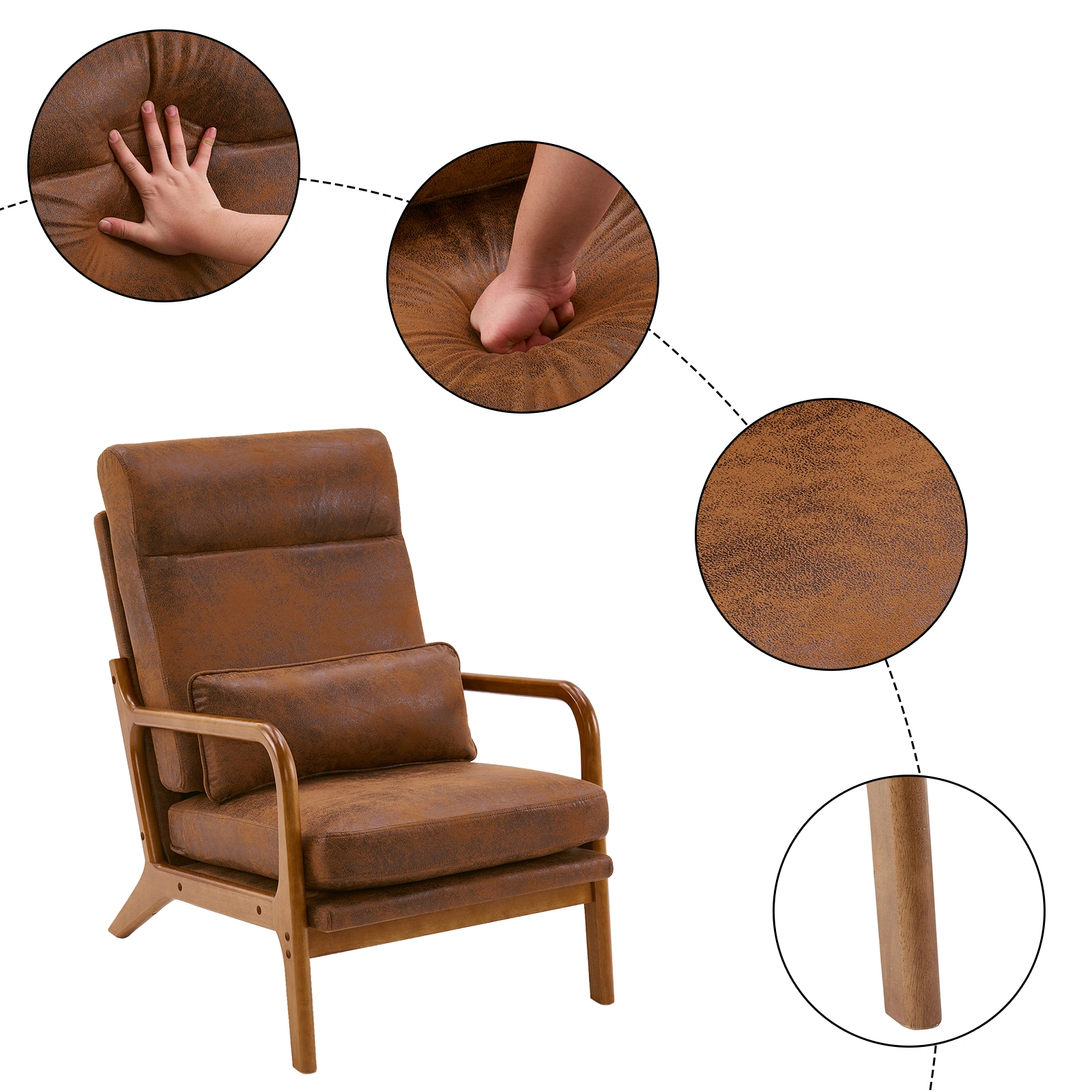 Orange High-Back Indoor Leisure Chair Solid Wood Armrests Iron Frame Bronzing Cloth view 15