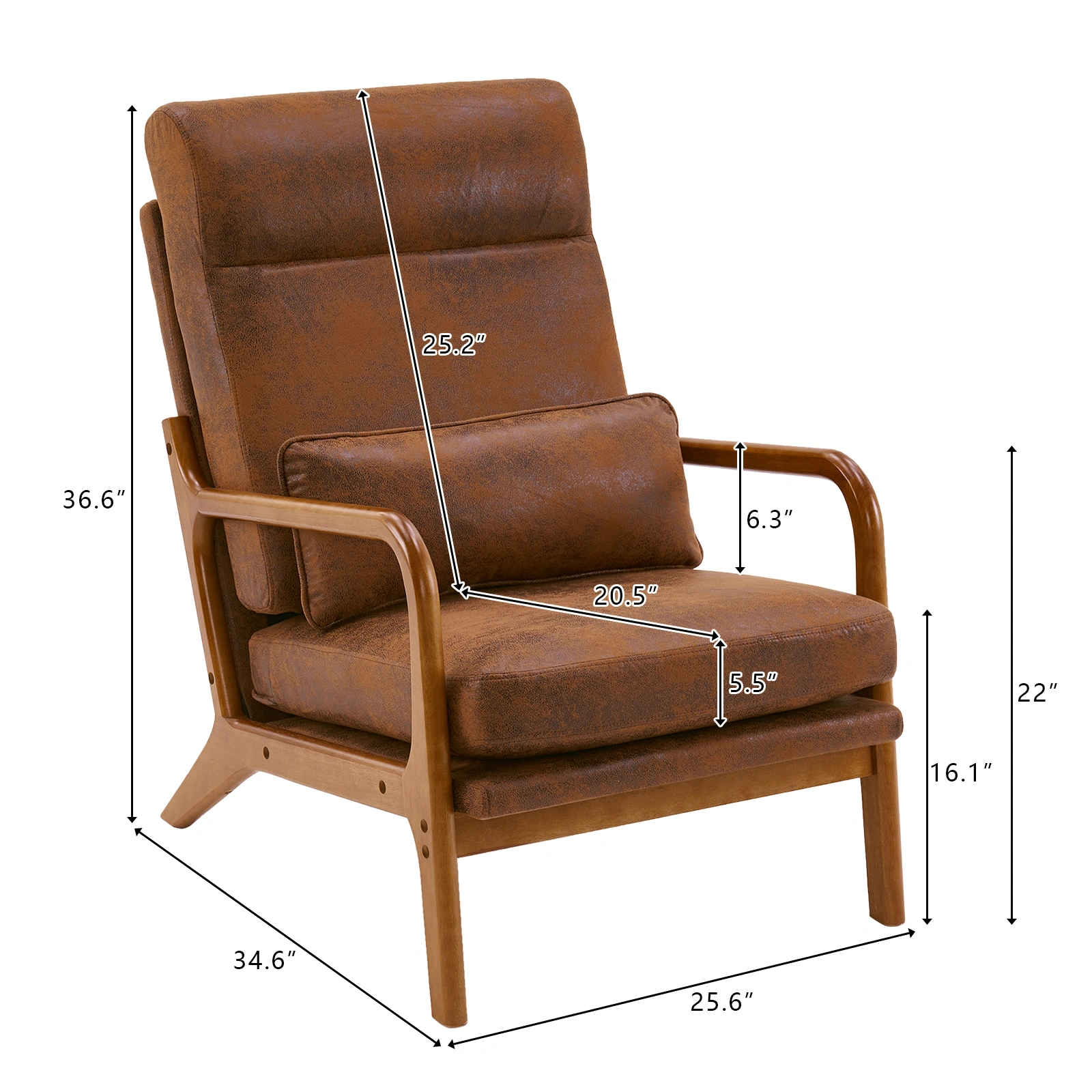 Orange High-Back Indoor Leisure Chair Solid Wood Armrests Iron Frame Bronzing Cloth view 2