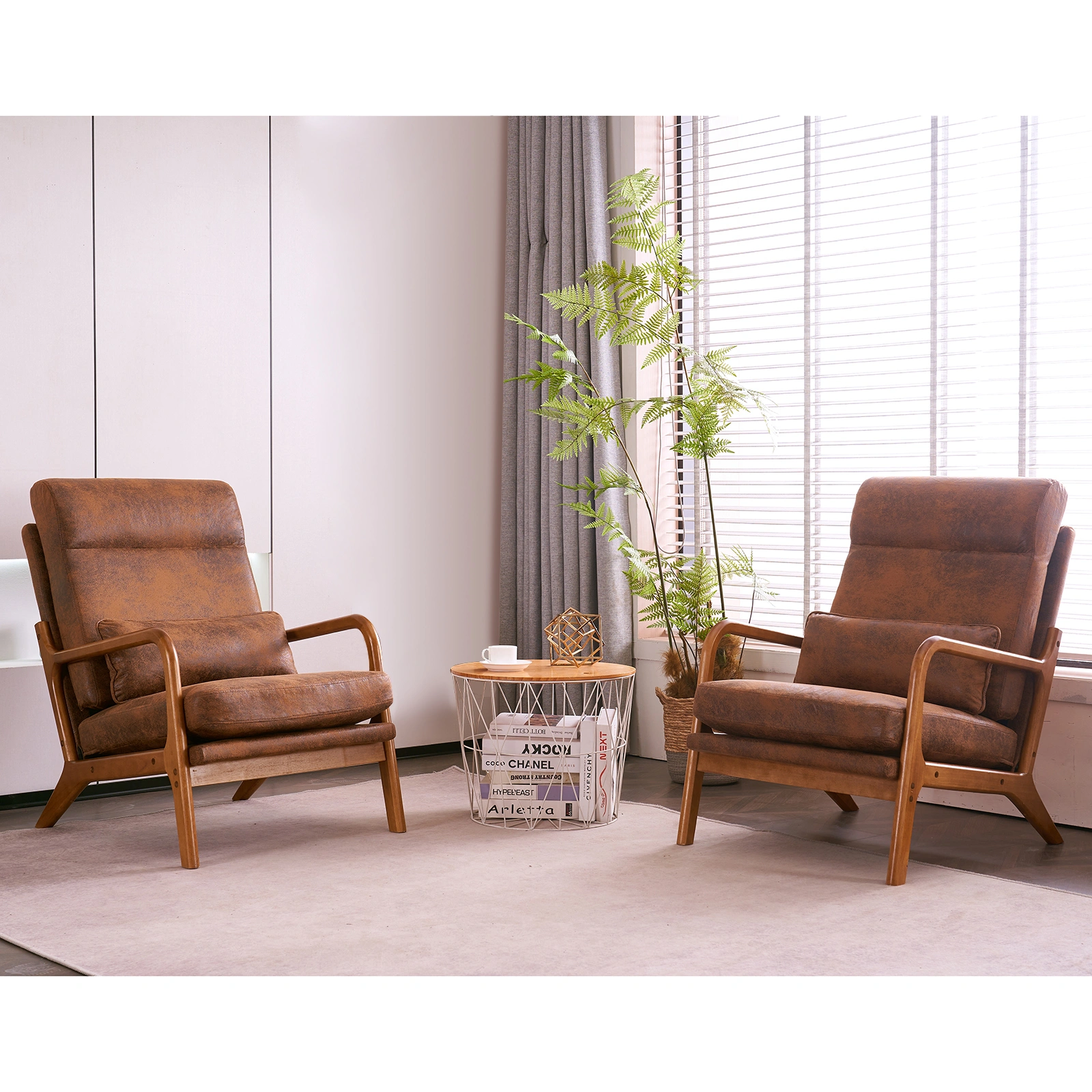 Orange High-Back Indoor Leisure Chair Solid Wood Armrests Iron Frame Bronzing Cloth view 23