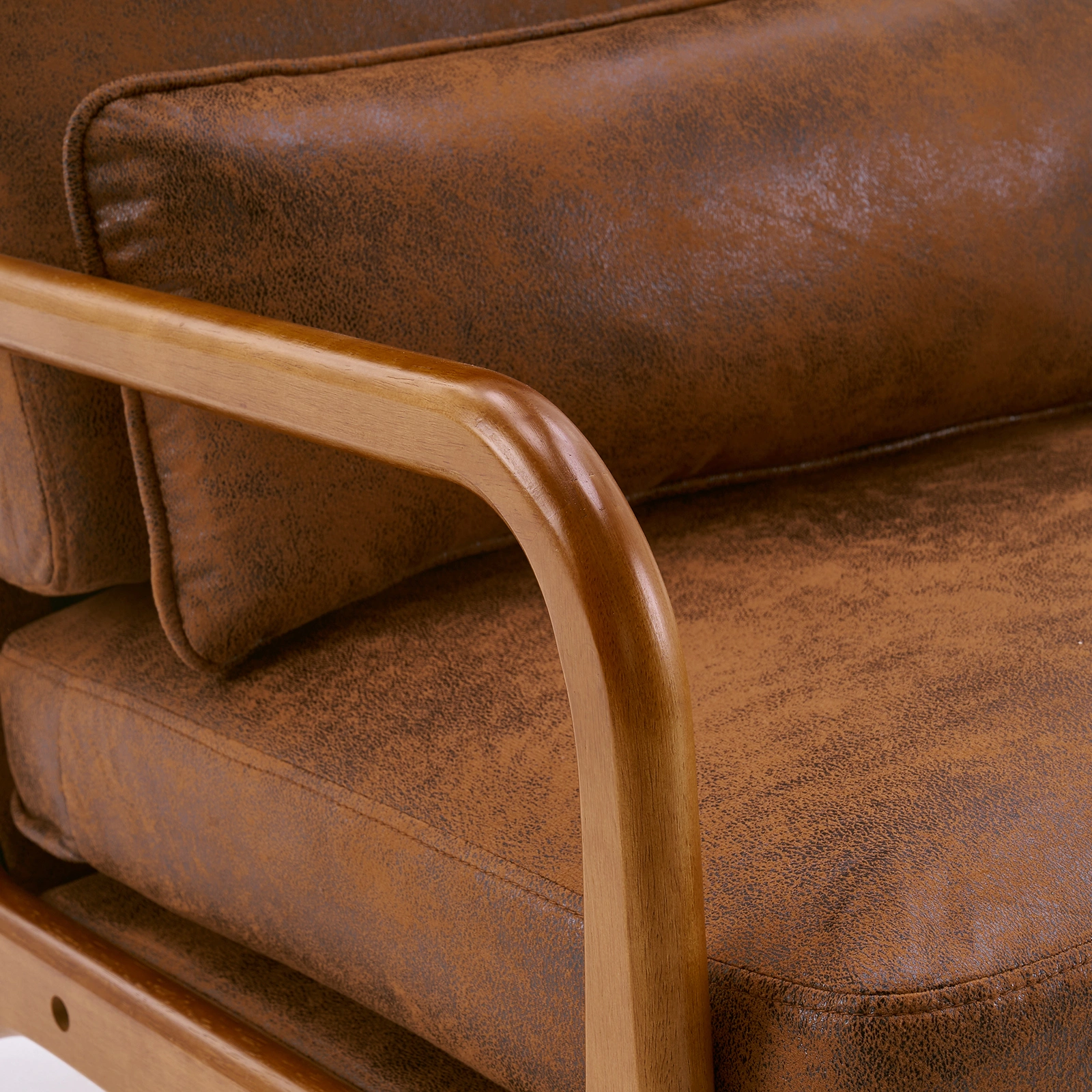 Orange High-Back Indoor Leisure Chair Solid Wood Armrests Iron Frame Bronzing Cloth view 29
