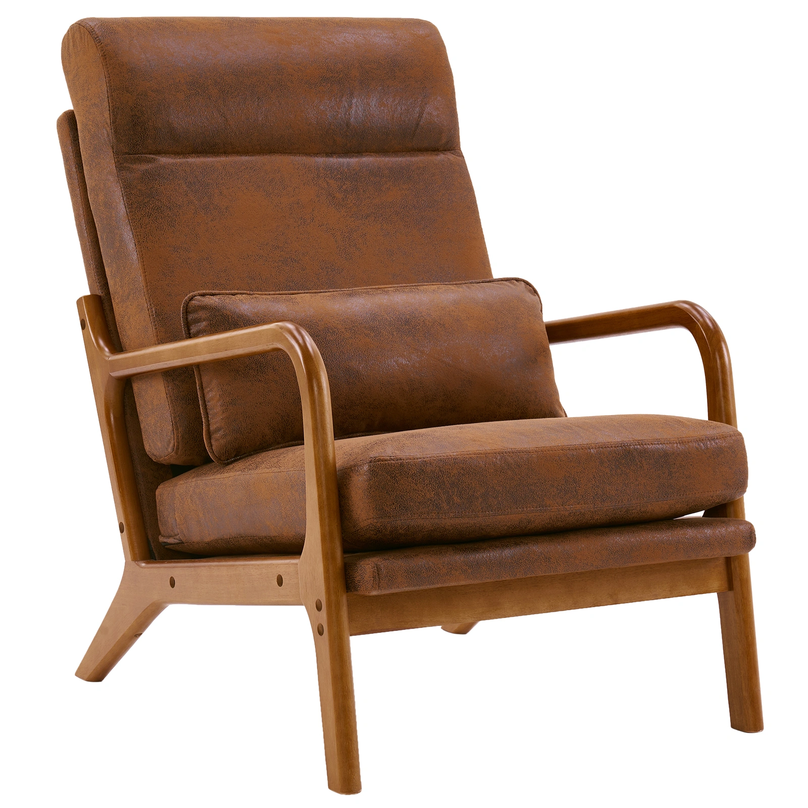 Orange High-Back Indoor Leisure Chair Solid Wood Armrests Iron Frame Bronzing Cloth view 3