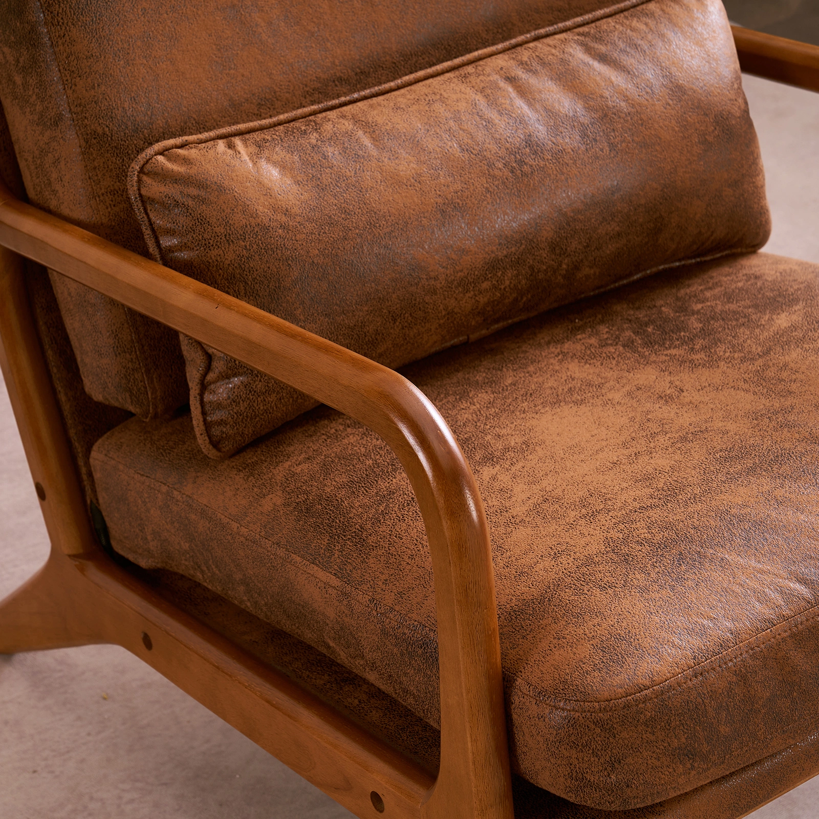 Orange High-Back Indoor Leisure Chair Solid Wood Armrests Iron Frame Bronzing Cloth view 35