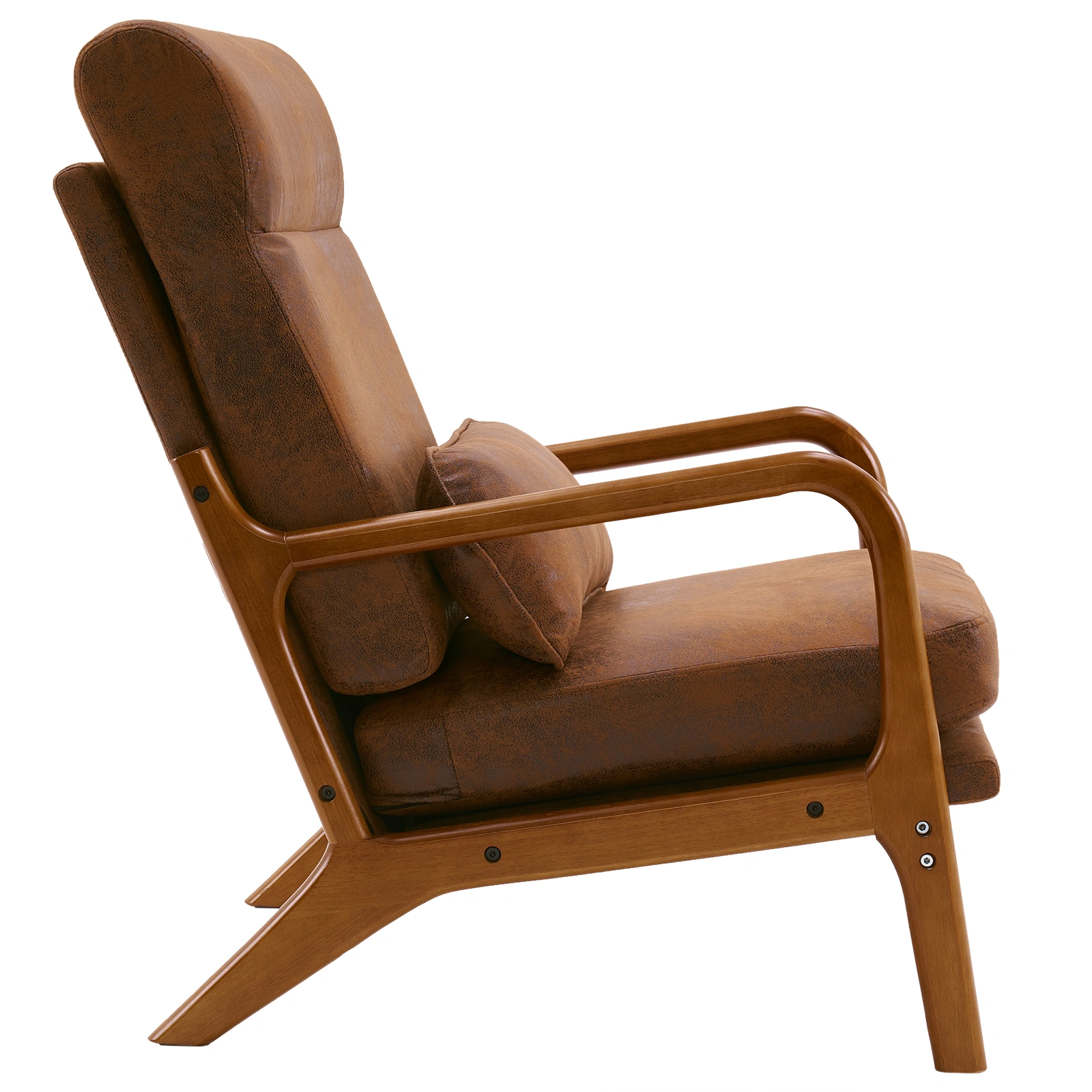 Orange High-Back Indoor Leisure Chair Solid Wood Armrests Iron Frame Bronzing Cloth view 4