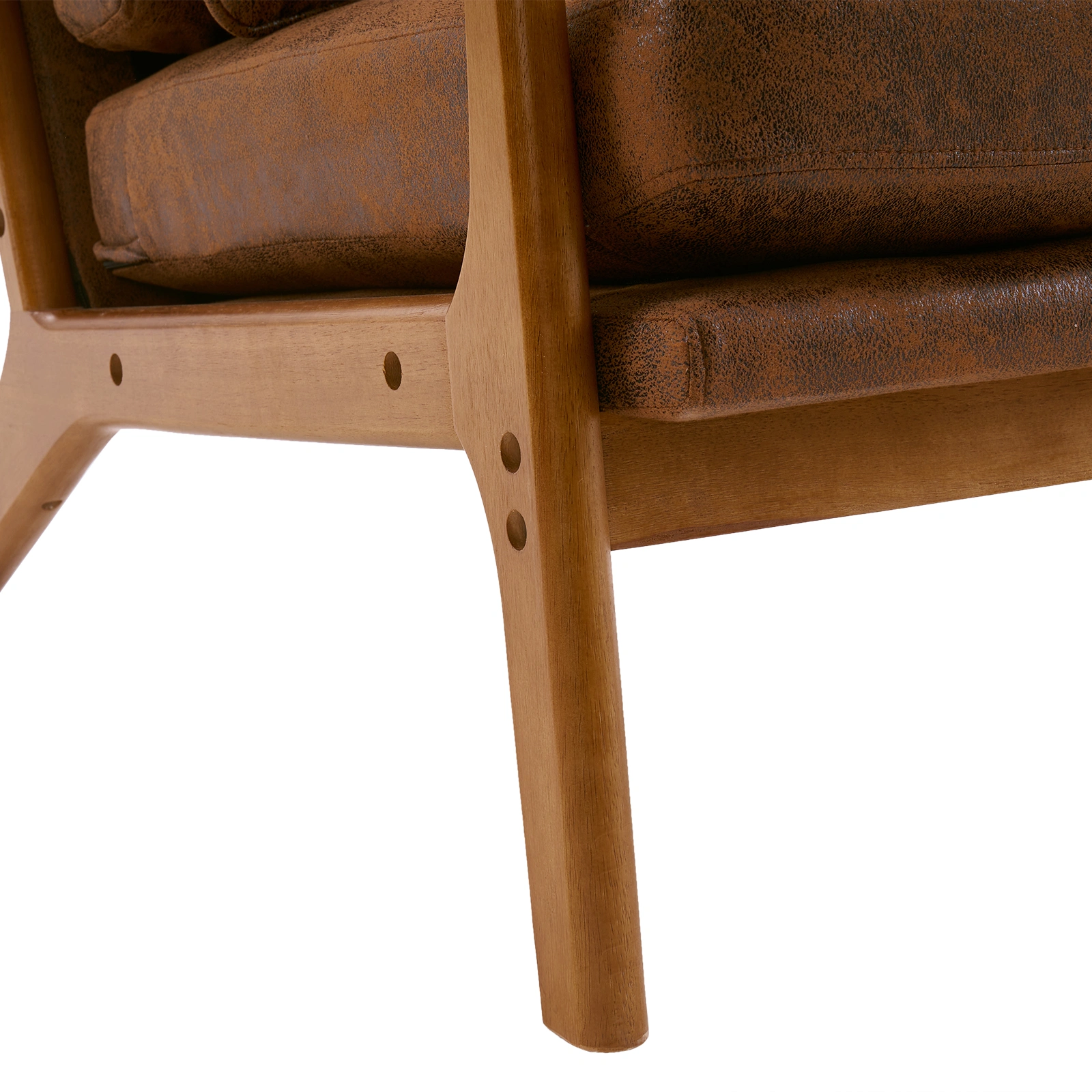 Orange High-Back Indoor Leisure Chair Solid Wood Armrests Iron Frame Bronzing Cloth view 5