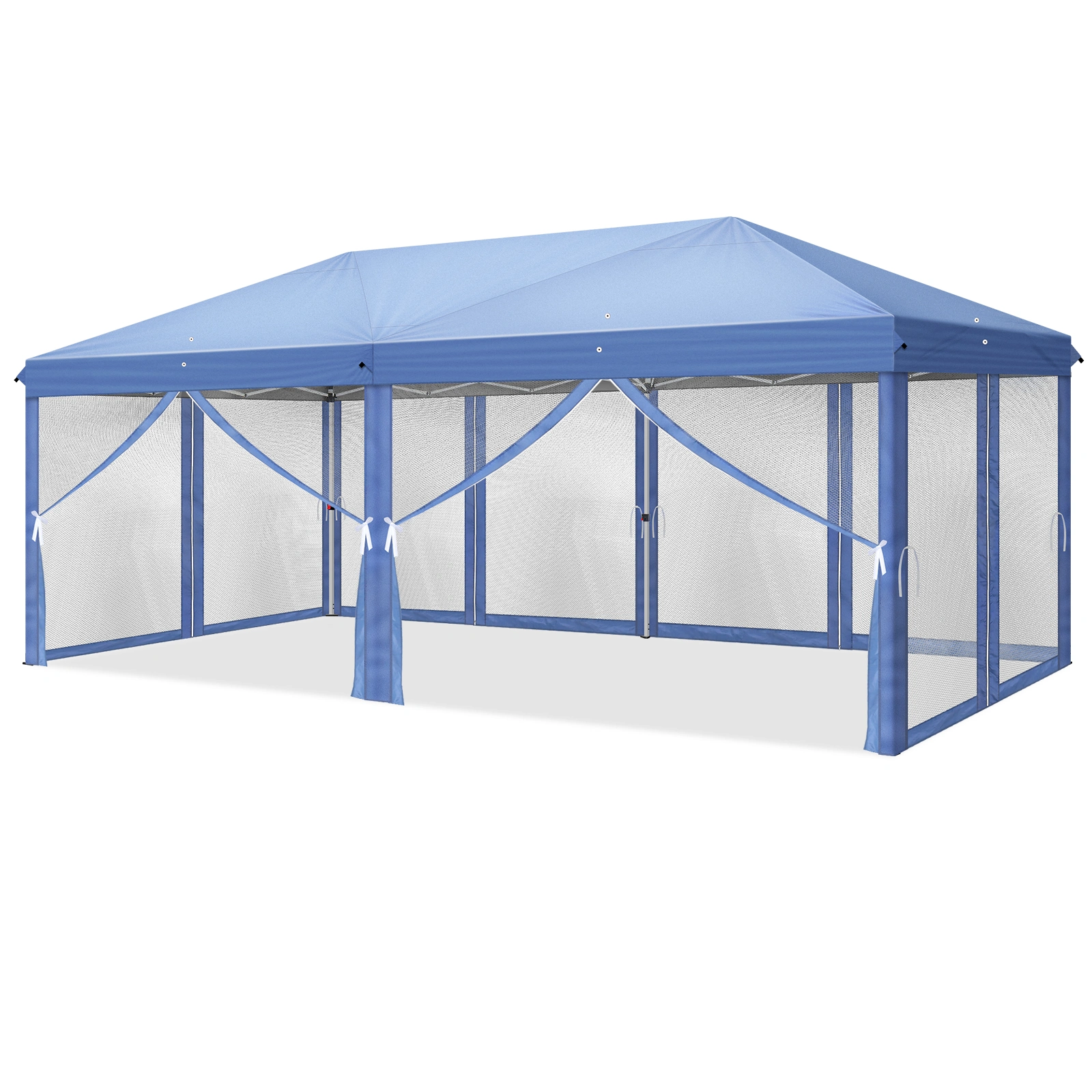10x20 ft Blue Pop Up Canopy Tent, Instant Folding Shelter 6 Mesh Panels 2 Doors 4 Windows, Powder Coated Iron Frame, 210D Oxford Fabric Outdoor Canopy with Carry Bag, No Sandbags view 15