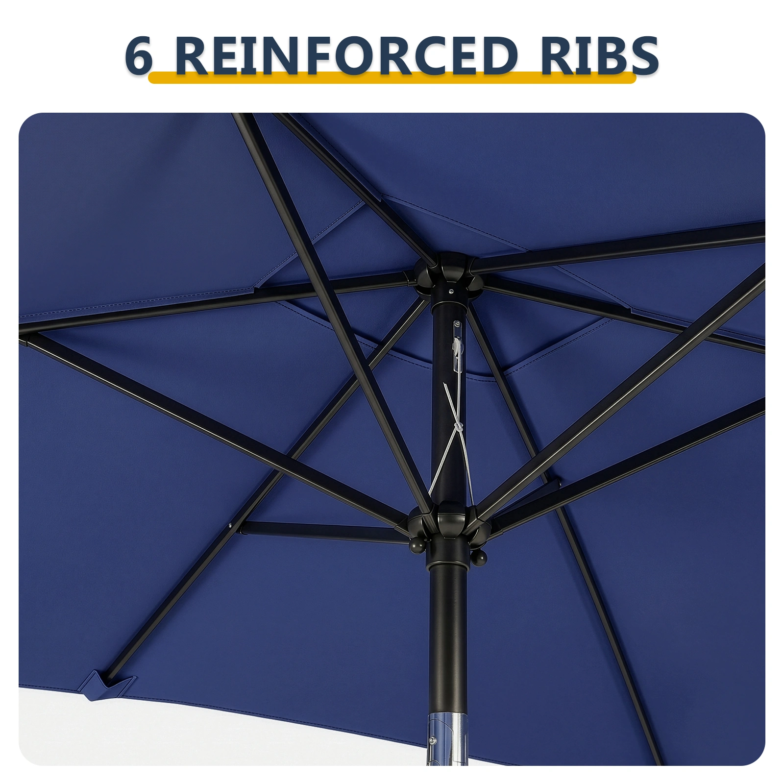 10 x 6.5 FT Square Patio Umbrella, Navy Blue Tilting Outdoor Sun Umbrella with 6 Iron Ribs & Iron Pole, Polyester Garden Shade view 5