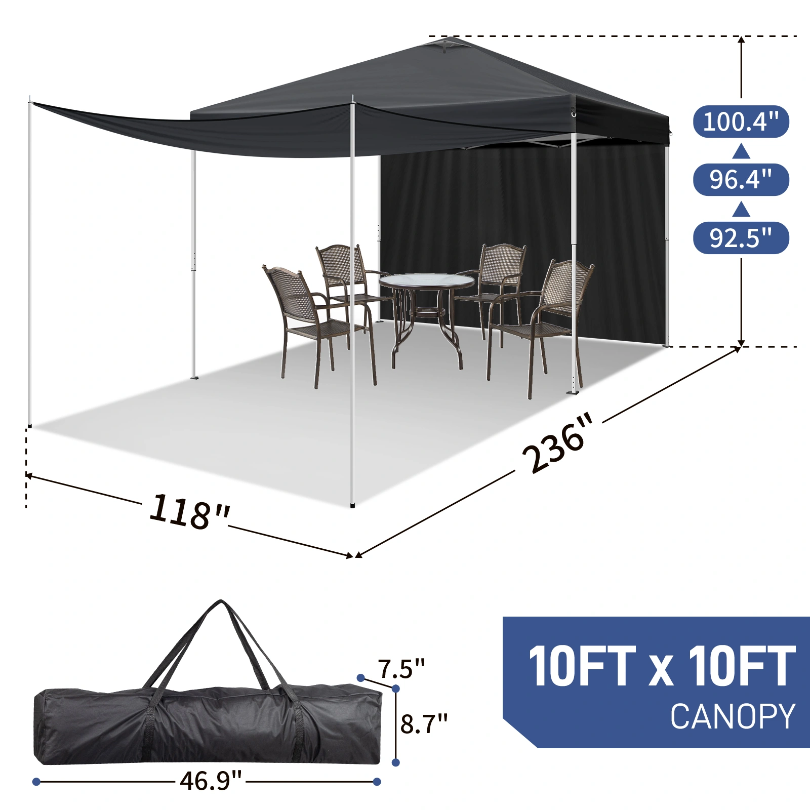 10x10FT Pop Up Canopy Tent with 2 Sidewalls, Outdoor Event Shelter Canopy for Parties, Beach, Market, Camping view 10