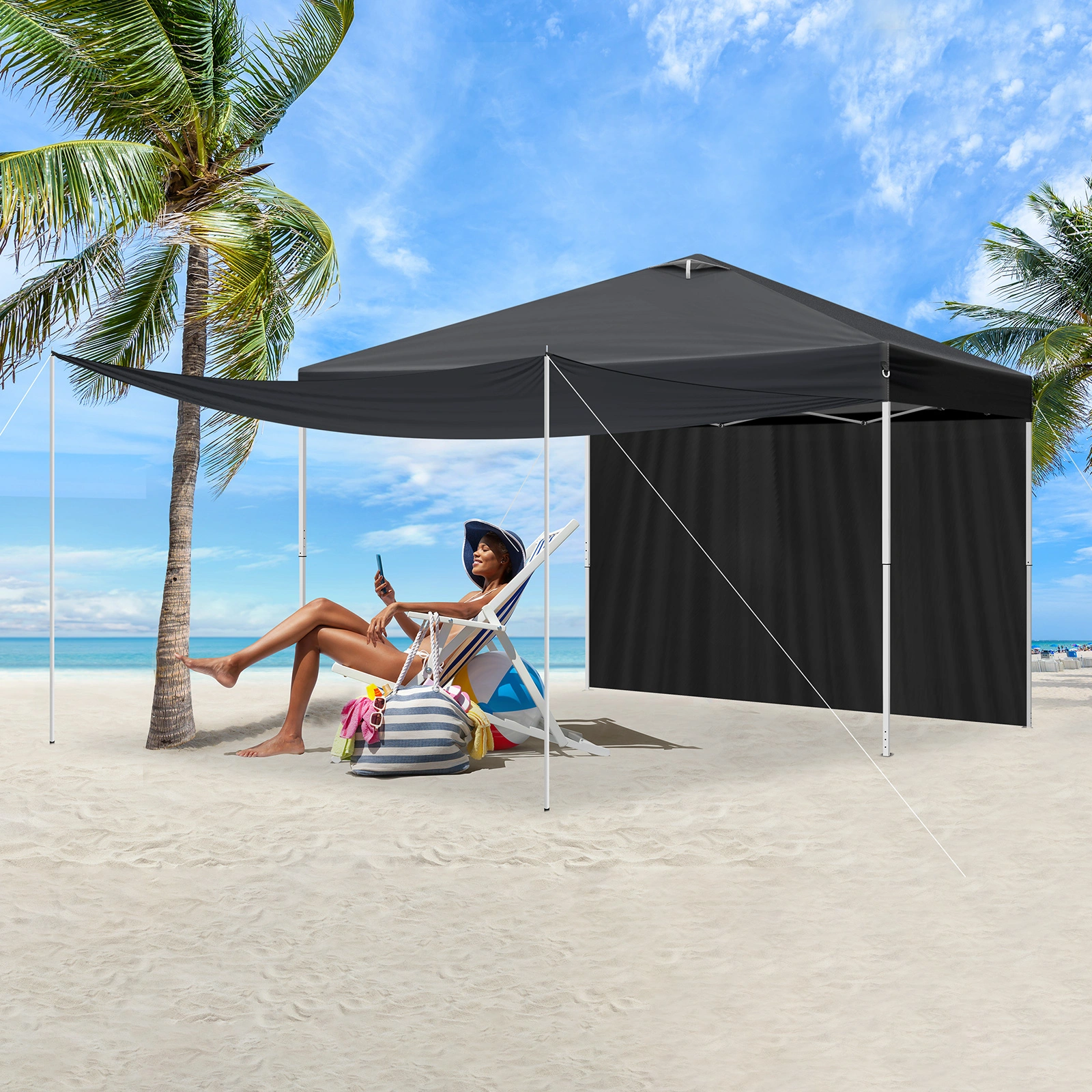 10x10FT Pop Up Canopy Tent with 2 Sidewalls, Outdoor Event Shelter Canopy for Parties, Beach, Market, Camping view 15