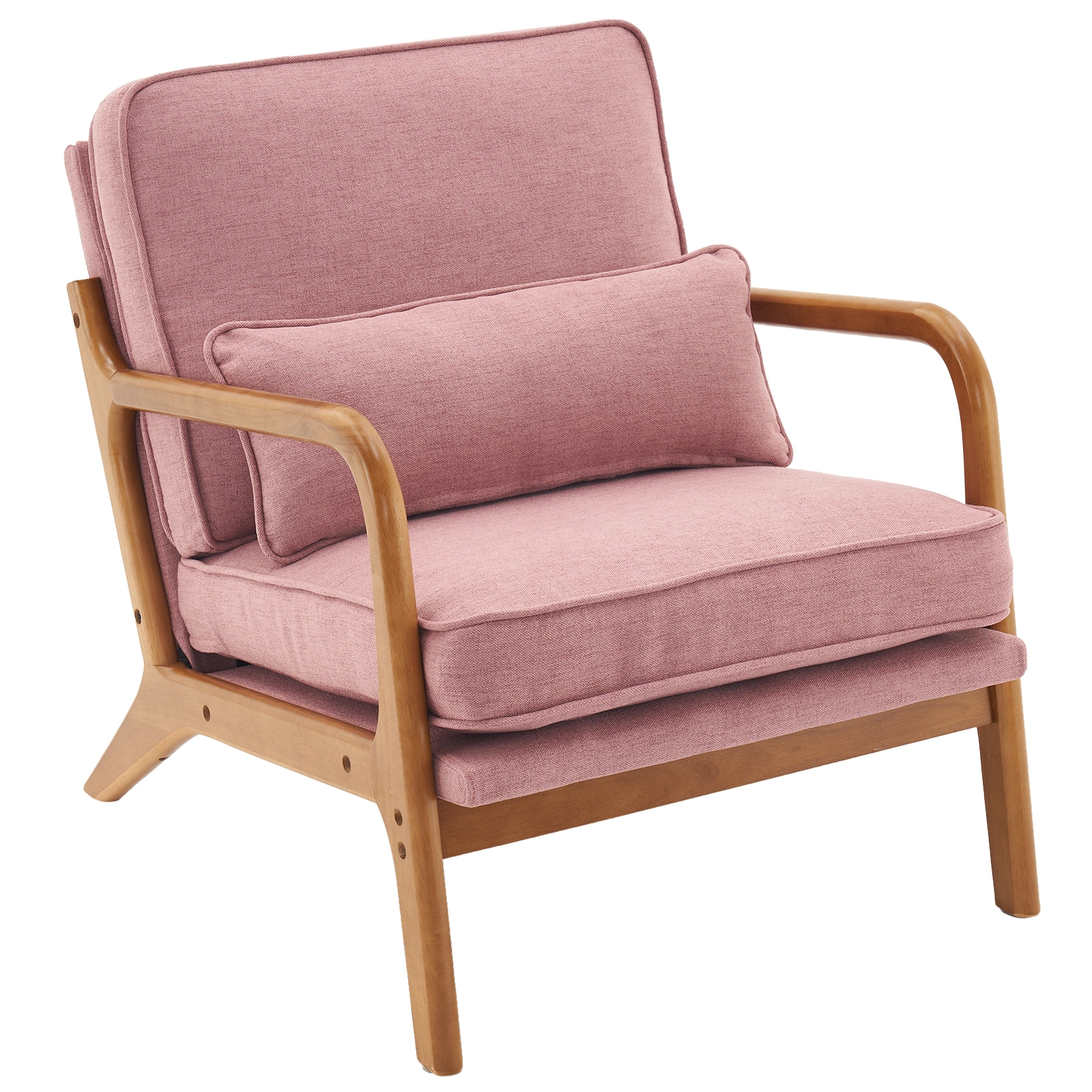 Oak Frame Upholstered Lounge Chair with Armrests Single Seater Indoor Accent Chair - Pink
