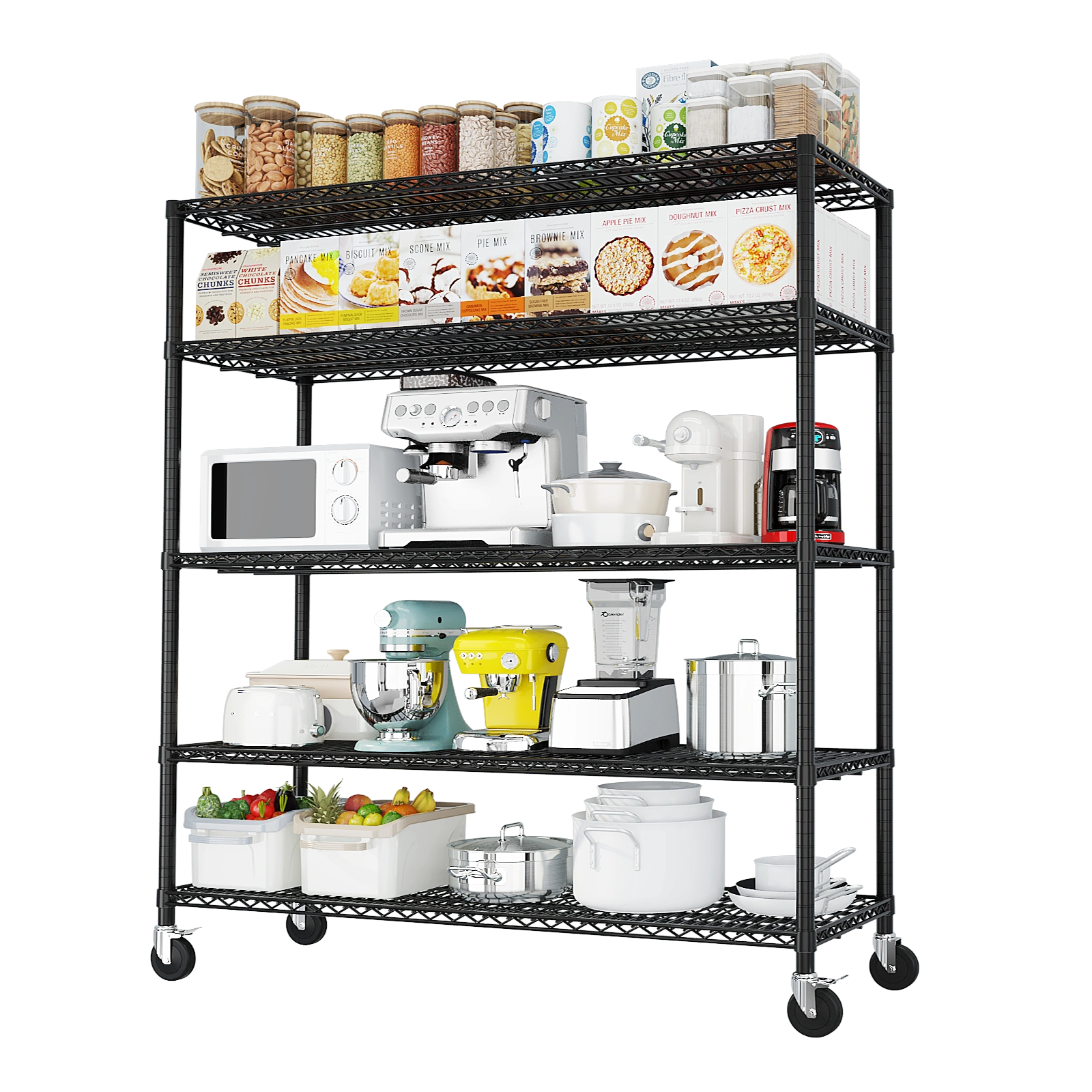 12" W Wire Shelving Unit 75.59" H X 55.12"W X 23.62"D 3200LBS Heavy Duty Adjustable Metal Shelves NSF Garage Pantry Commercial Storage Rack w/Wheels view 12