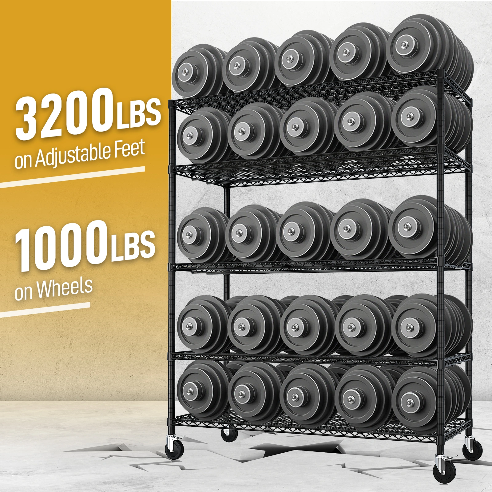 12" W Wire Shelving Unit 75.59" H X 55.12"W X 23.62"D 3200LBS Heavy Duty Adjustable Metal Shelves NSF Garage Pantry Commercial Storage Rack w/Wheels view 15