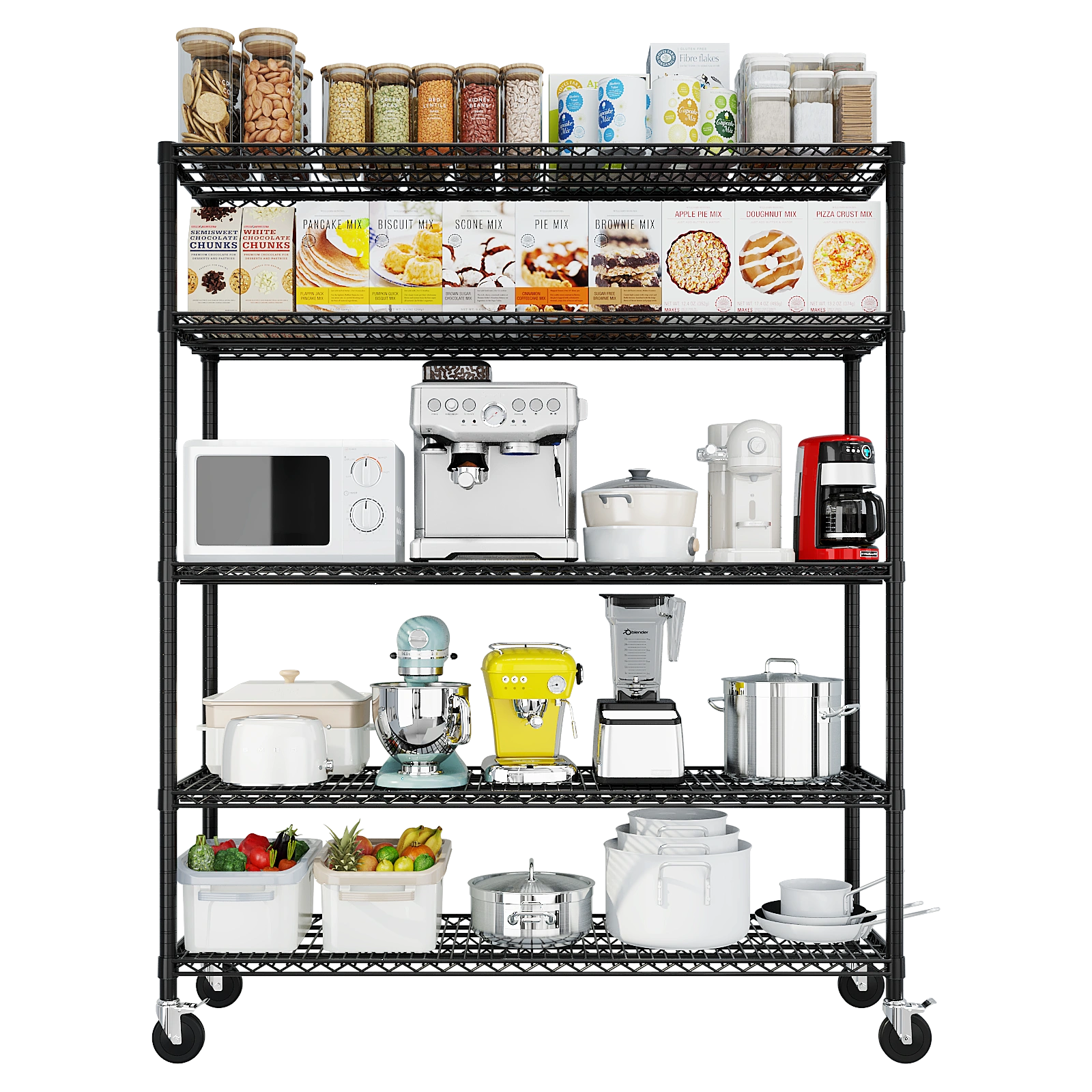 12" W Wire Shelving Unit 75.59" H X 55.12"W X 23.62"D 3200LBS Heavy Duty Adjustable Metal Shelves NSF Garage Pantry Commercial Storage Rack w/Wheels view 16