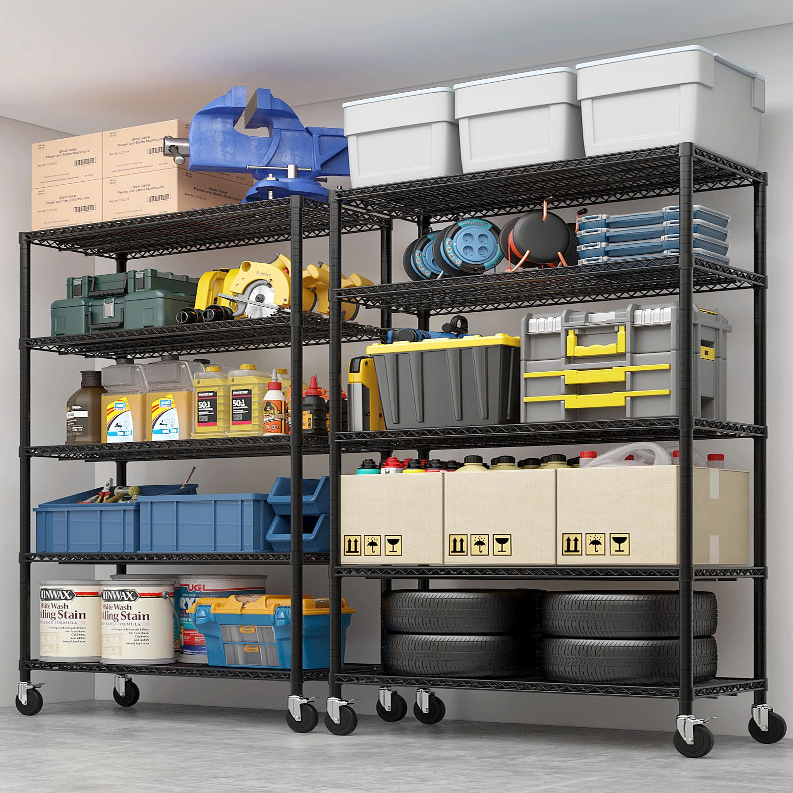 12" W Wire Shelving Unit 75.59" H X 55.12"W X 23.62"D 3200LBS Heavy Duty Adjustable Metal Shelves NSF Garage Pantry Commercial Storage Rack w/Wheels view 3