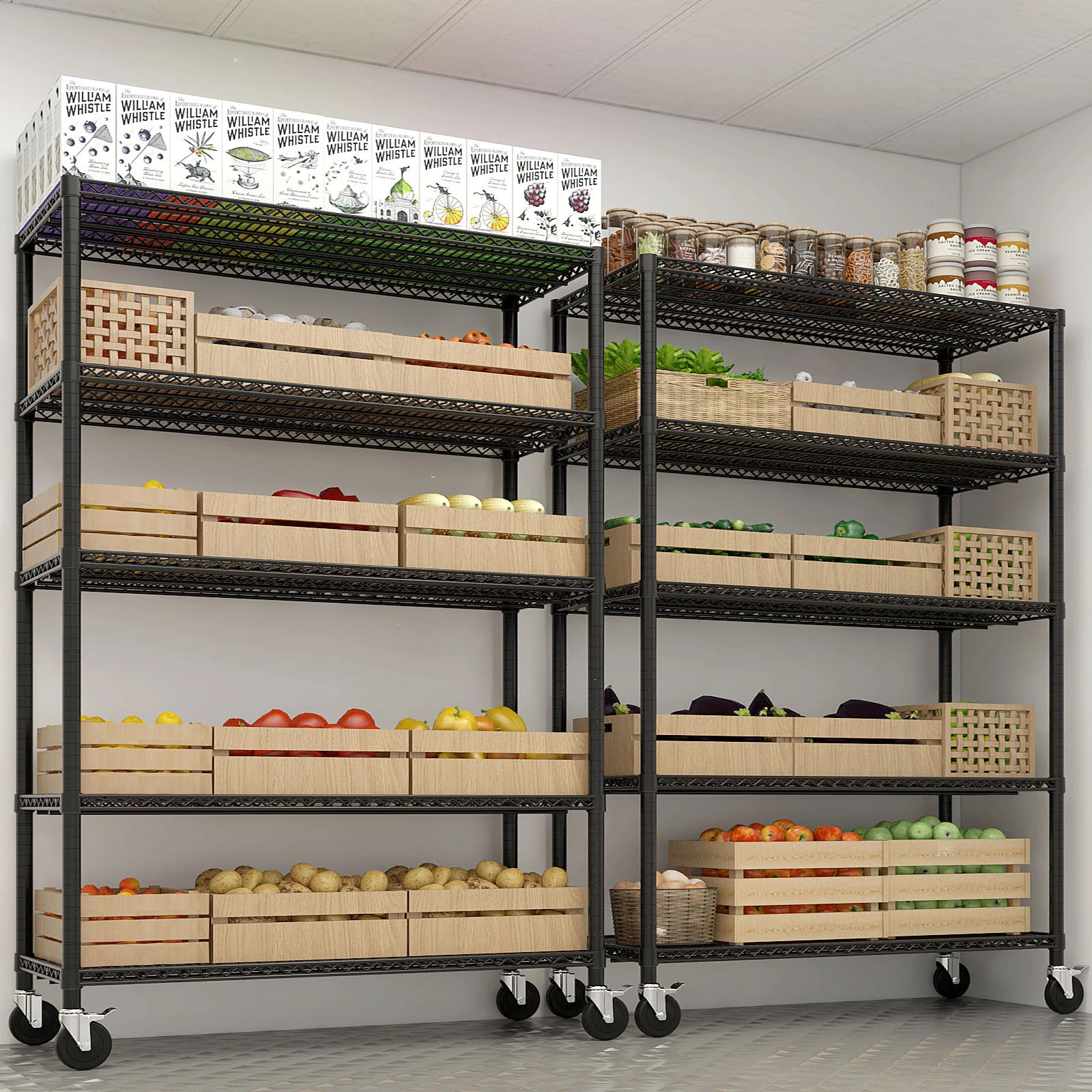 12" W Wire Shelving Unit 75.59" H X 55.12"W X 23.62"D 3200LBS Heavy Duty Adjustable Metal Shelves NSF Garage Pantry Commercial Storage Rack w/Wheels view 4