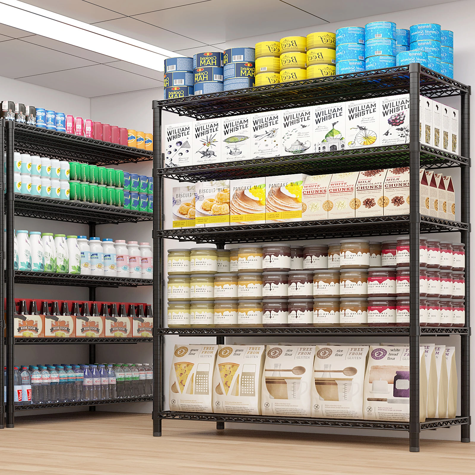 12" W Wire Shelving Unit 75.59" H X 55.12"W X 23.62"D 3200LBS Heavy Duty Adjustable Metal Shelves NSF Garage Pantry Commercial Storage Rack w/Wheels view 5