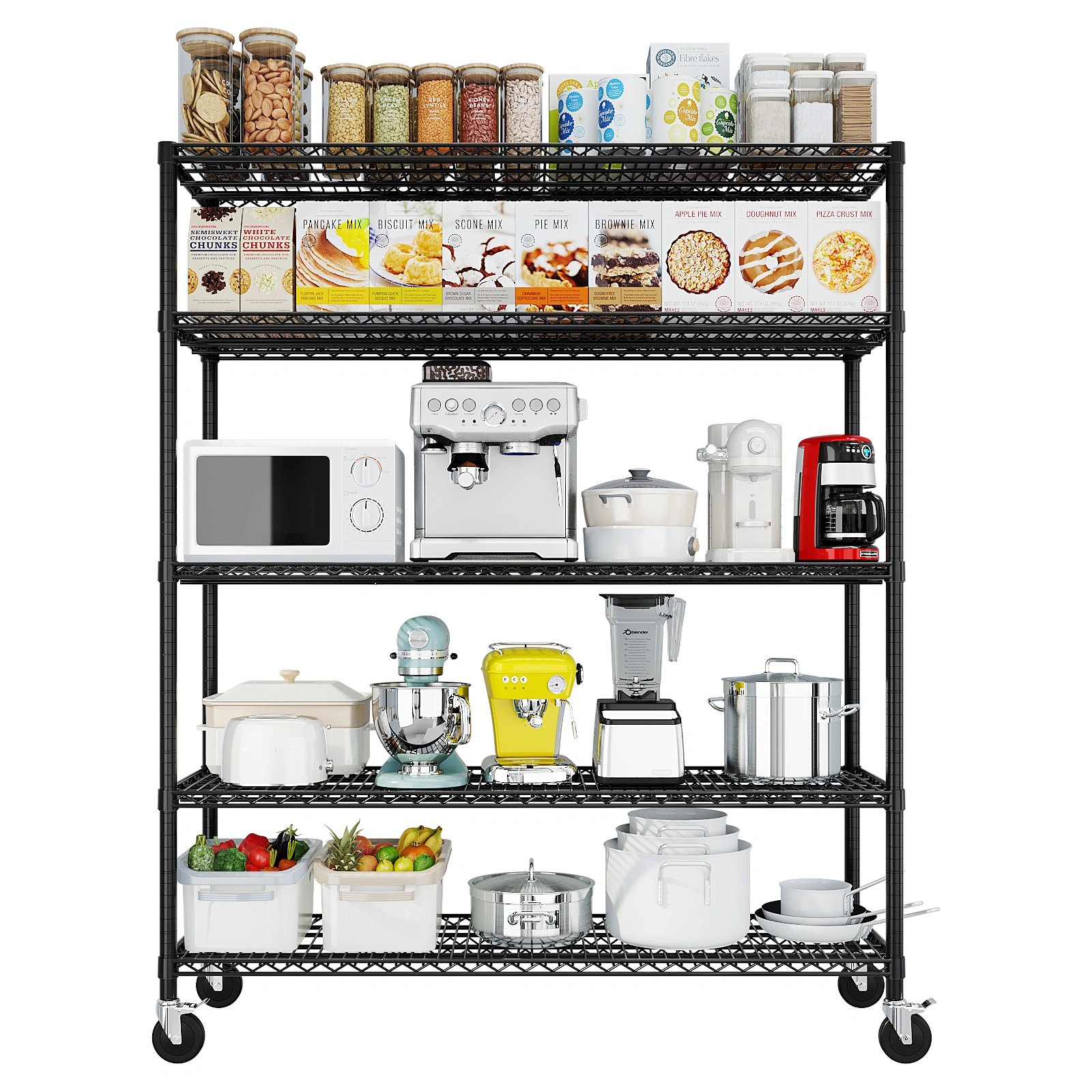 12" W Wire Shelving Unit 75.59" H X 55.12"W X 23.62"D 3200LBS Heavy Duty Adjustable Metal Shelves NSF Garage Pantry Commercial Storage Rack w/Wheels view 6