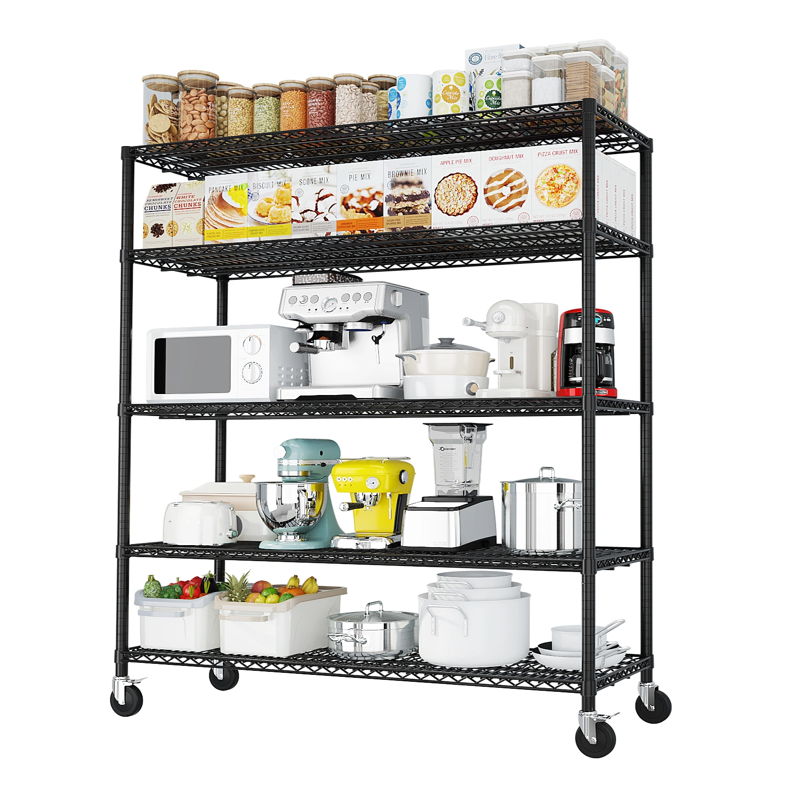 12" W Wire Shelving Unit 75.59" H X 55.12"W X 23.62"D 3200LBS Heavy Duty Adjustable Metal Shelves NSF Garage Pantry Commercial Storage Rack w/Wheels view 7