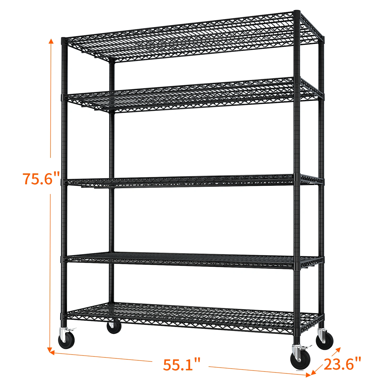12" W Wire Shelving Unit 75.59" H X 55.12"W X 23.62"D 3200LBS Heavy Duty Adjustable Metal Shelves NSF Garage Pantry Commercial Storage Rack w/Wheels view 9