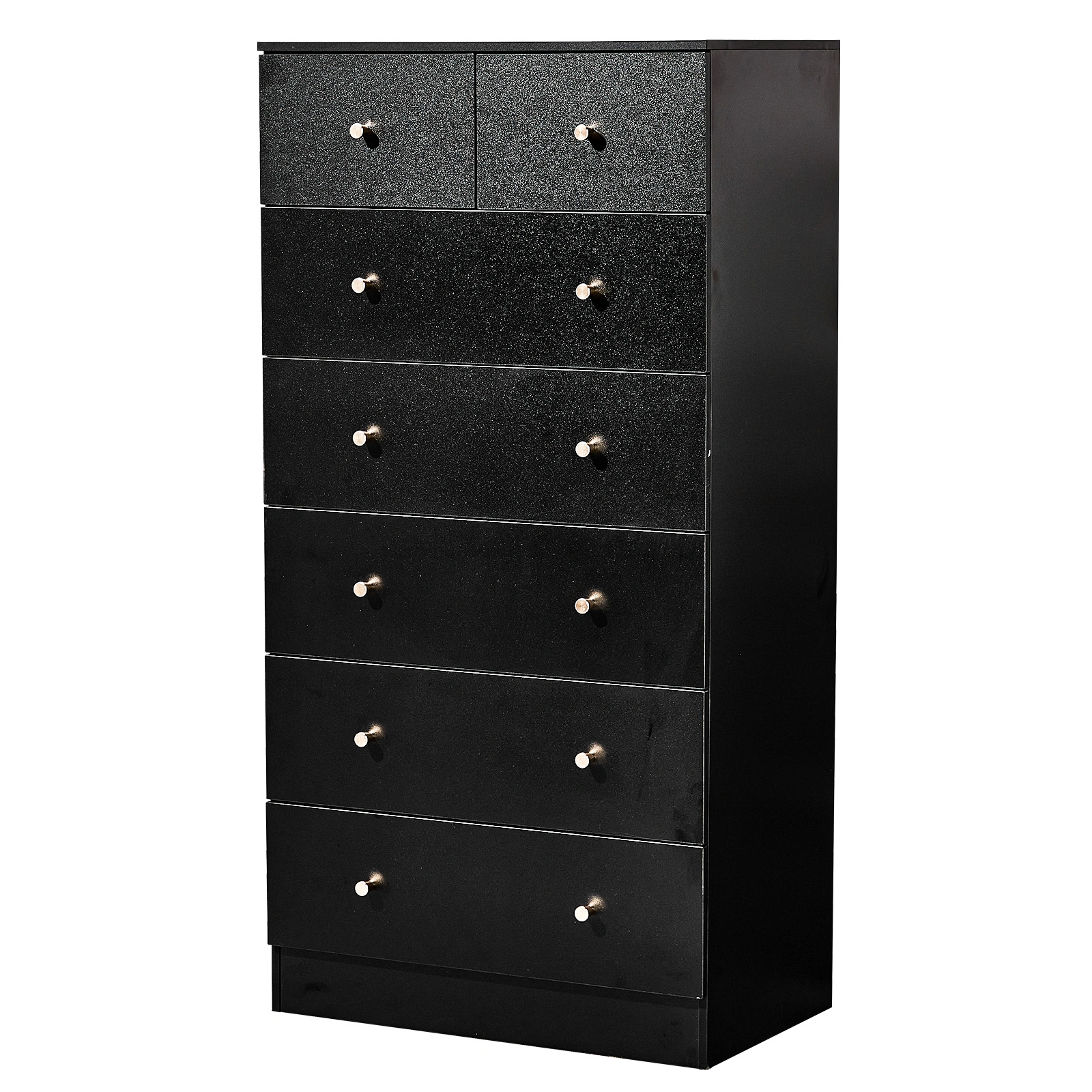 Matte Black 66x40x131cm 5+2 Drawer Cabinet with Melamine Veneer & Matte Gold Handles