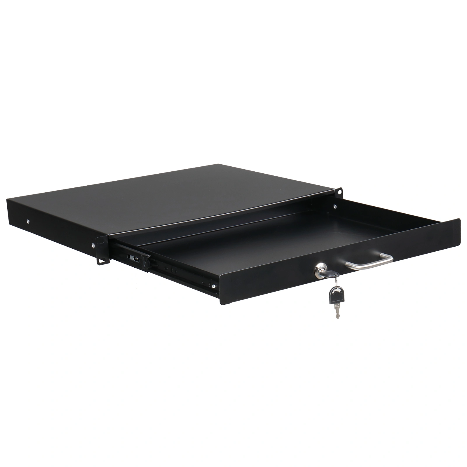 19 Inch 1U Steel Equipment Rack Cabinet with Drawer - DJ Audio Case w/ Keys, Black