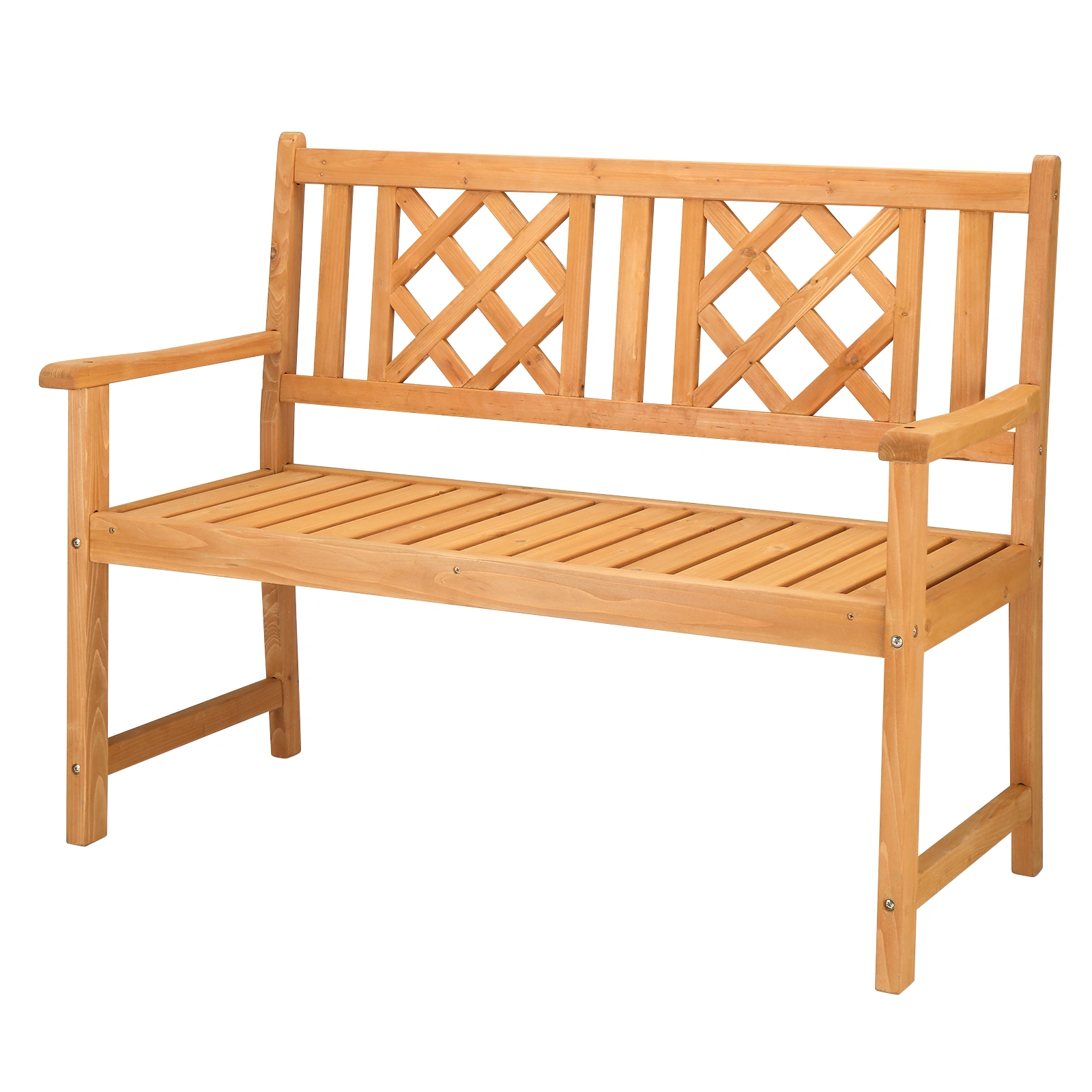 Outdoor Garden Wooden Bench 118x56.5x90cm Fir Wood Grid Back Brown