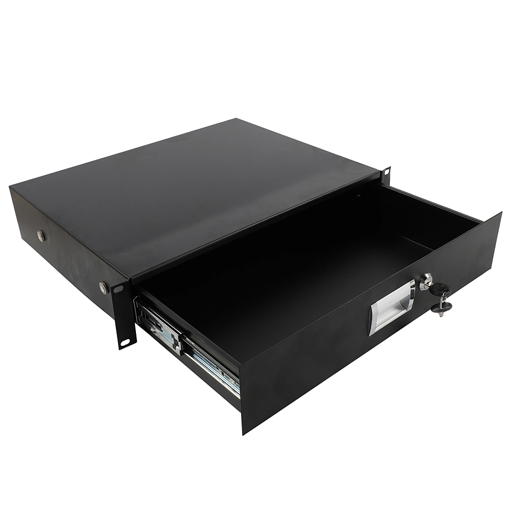 19 Inch 2U DJ Equipment Rack Cabinet Steel Server Drawer Enclosure with Keys Black