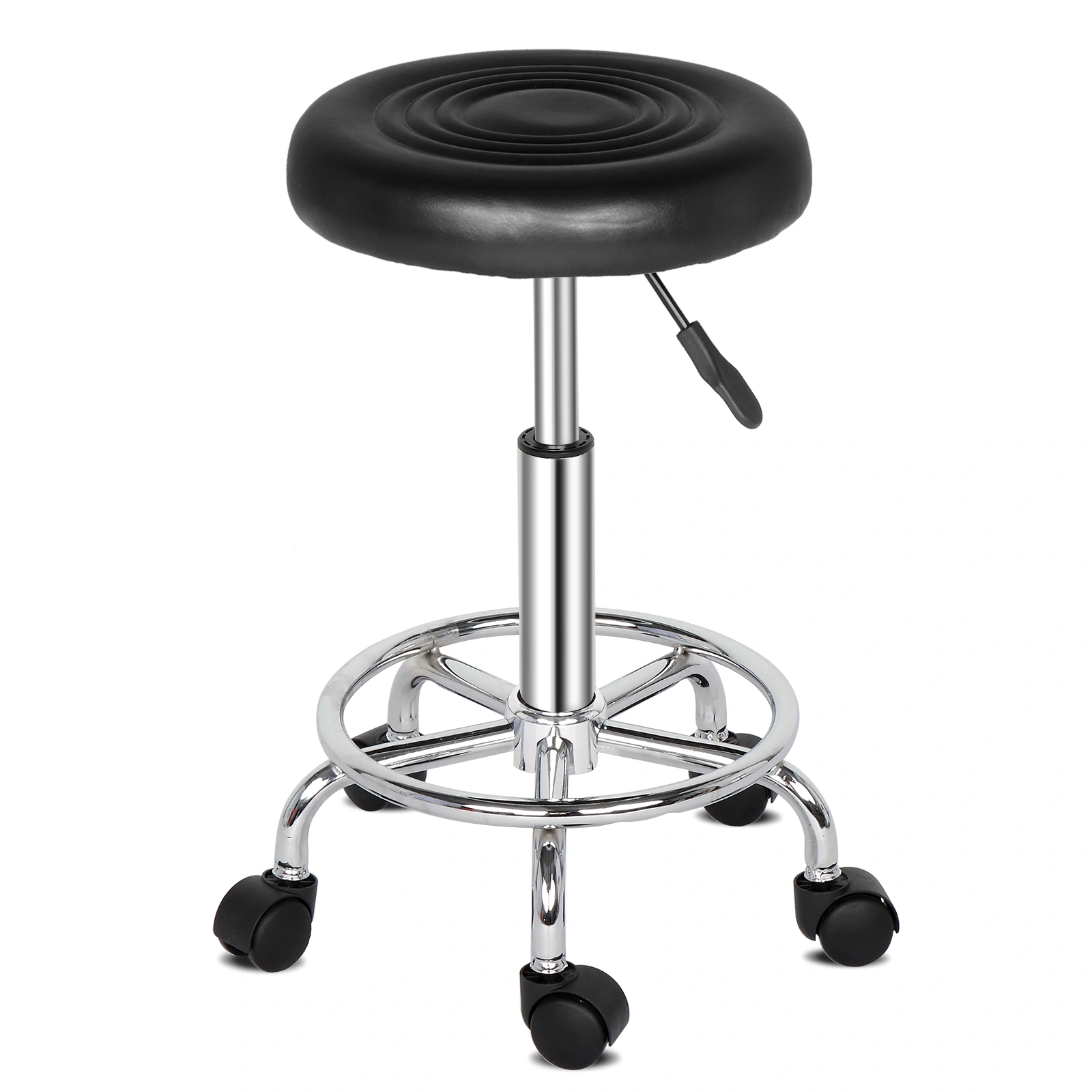 Black Round Bar Stool with Lines, Rotating Swivel Seat