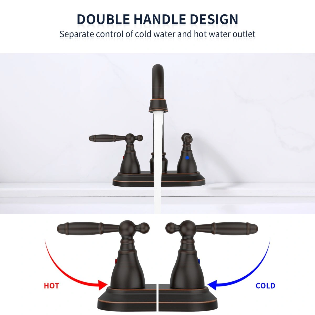 Bathroom Faucet Oil Rubbed Bronze 360° Swivel High Arc Spout 4in Centerset 3-Hole Vanity Lavatory Modern Style Drain Not Included view 2